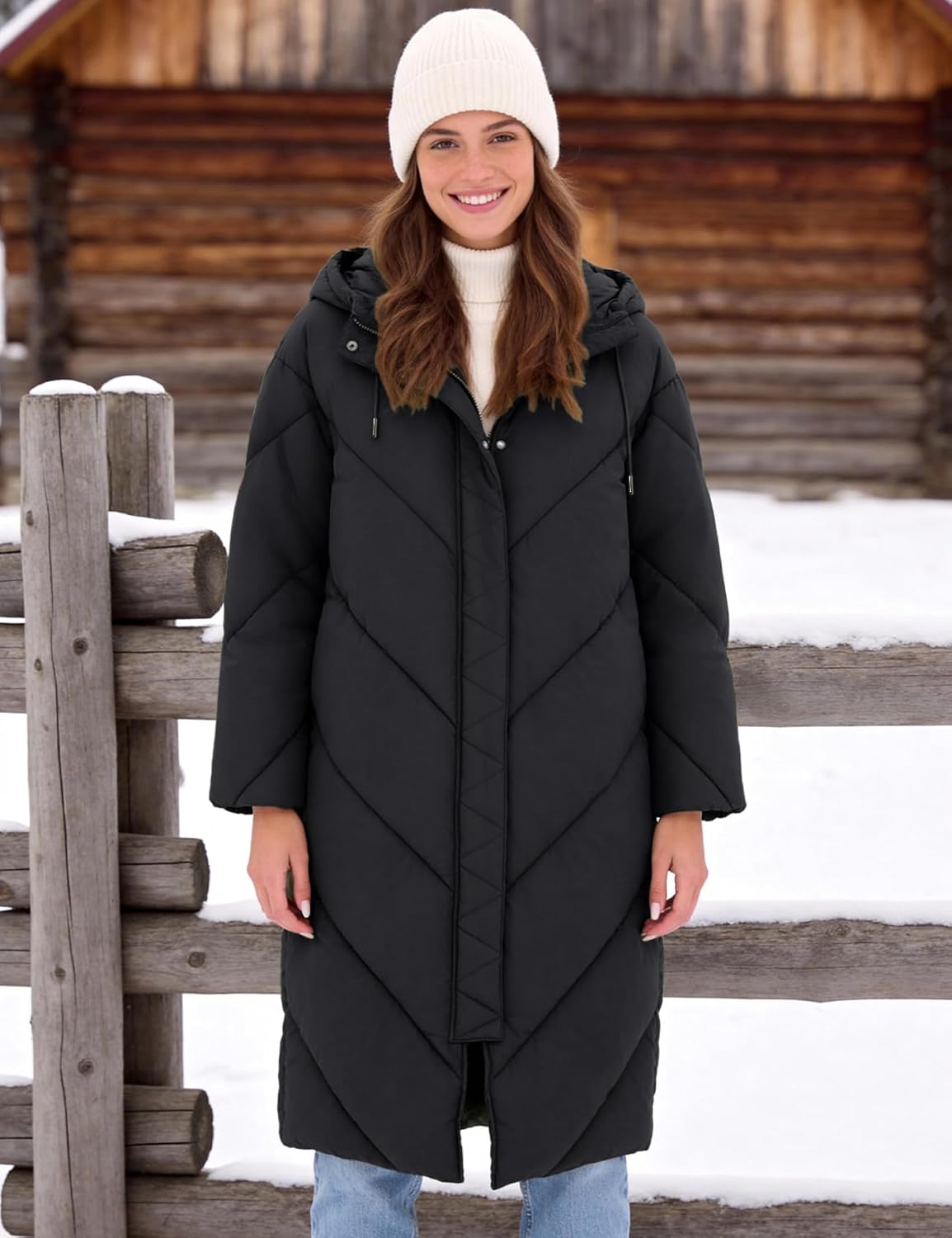 Flygo Womens Long Puffer Coat Long Sleeve Padded Winter Down Coats Hooded Parka Jacket - Image 3