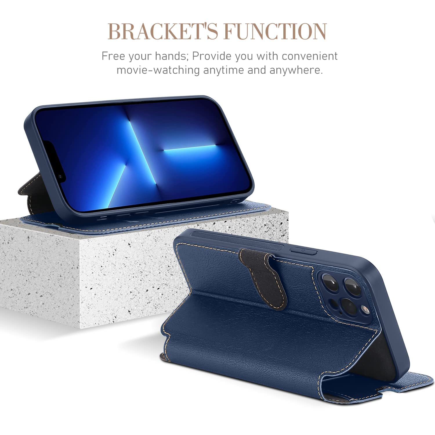 EYZUTAK Custodia Portafoglio Per IPhone 13 Pro 6,1 Pollici, Pelle PU Con 9 Slot Per Carte, Chiusura Magnetica, Cinturino Da Polso, Blu