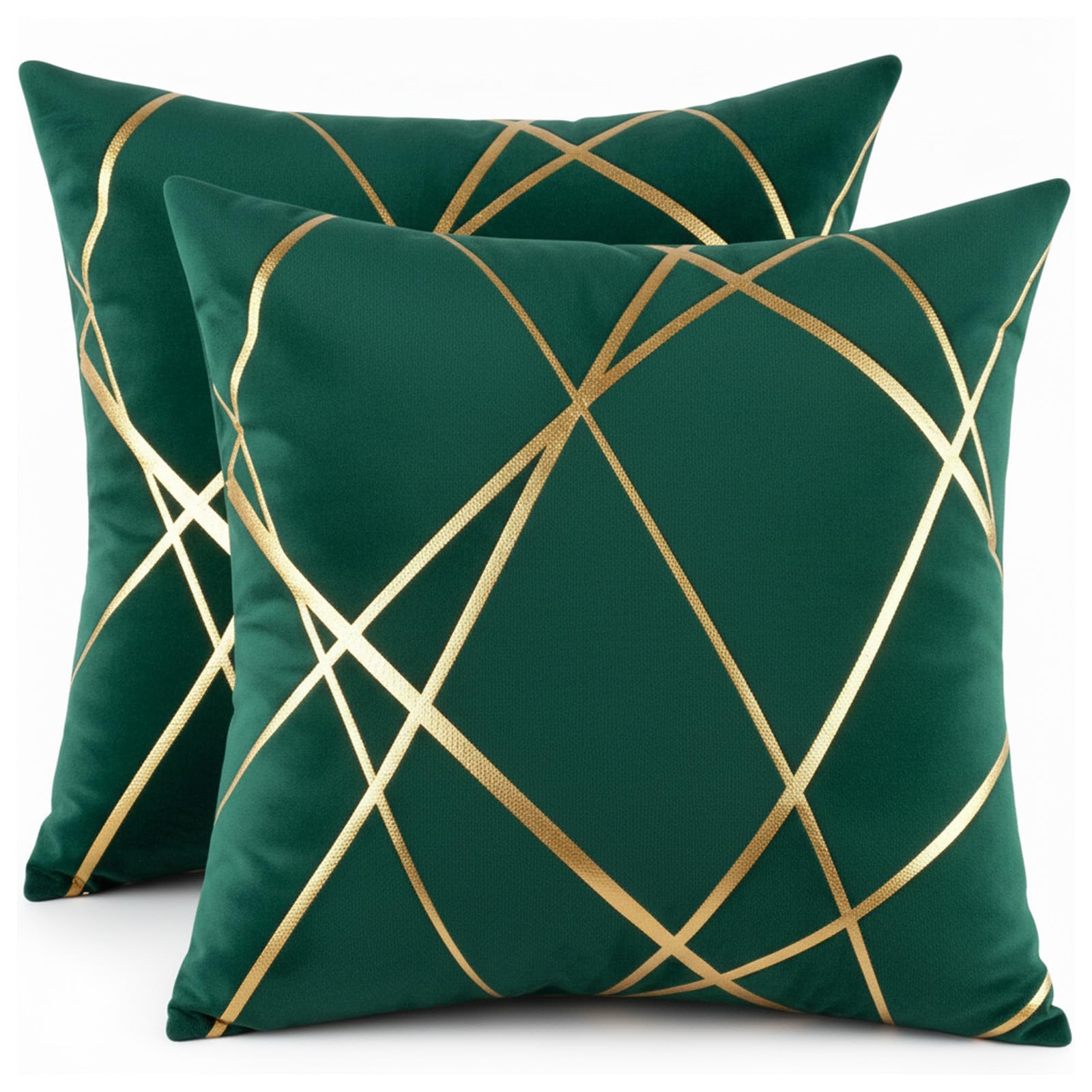 Miuyunya Luxury Velvet Cushion Covers Emerald 50 x 50cm Gold Striped Decorative Throw Pillow Covers with Invisible Zipper Cushion Case Couch Pillowcases for Sofa Living Room Bedroom Sets of 2