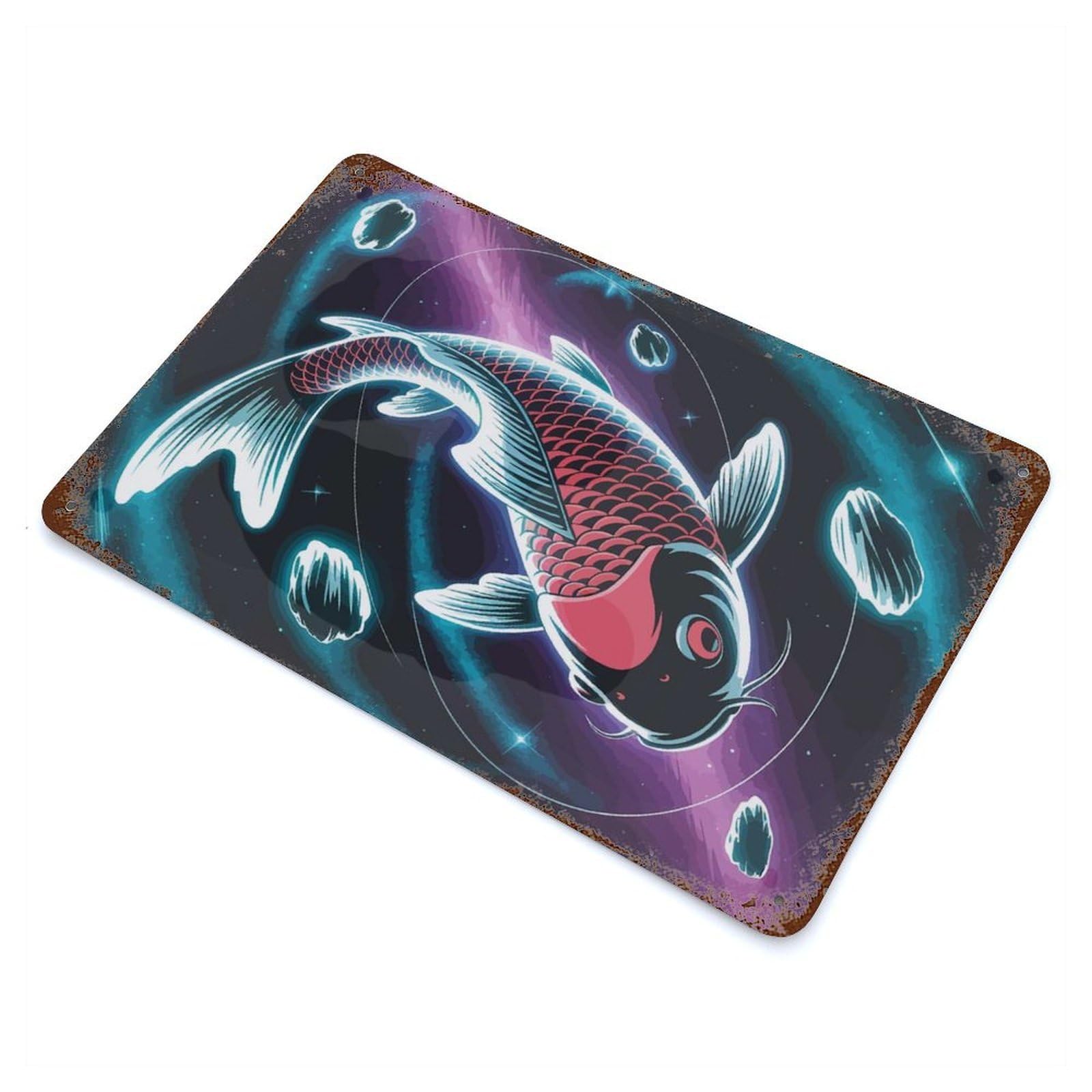 Garage Style Koi Fish in Space Vintage Rust Metal Sign 11.8"x7.9", Vintage Wall Decor for Bar And Workshop