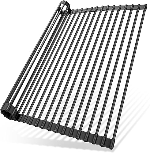 Miniatura 10 de Ohuhu Escurridor de platos sobre el fregadero, 17.6 pulgadas de largo x 15.4 pulgadas de ancho, organizador de fregadero de cocina, organizador de