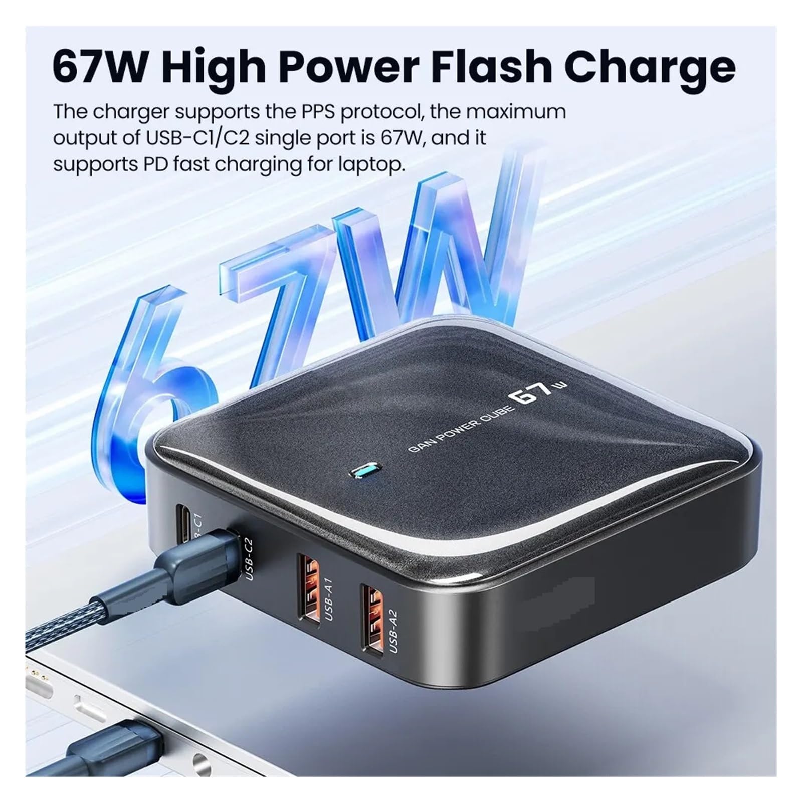 Caricabatterie Stazione Di Ricarica Caricatore USB GaN Multiporta Da 67 W Tipo C PD QC Rapida Tecnologia Ricarica Rapida Sicura(Black)