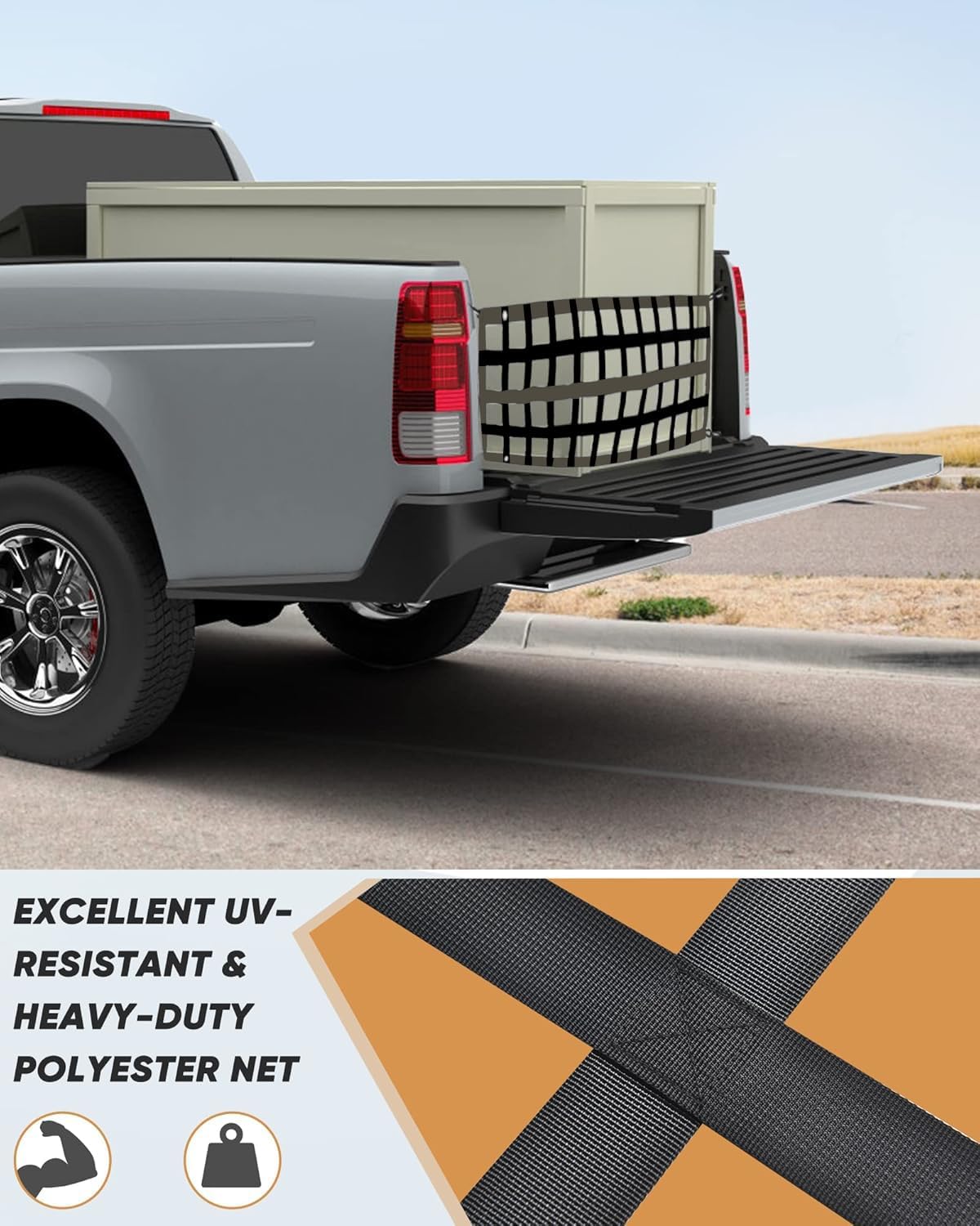 Lucky Straps Tailgate Net for Pickup Truck Bed, 60'' x 18'' Heavy Duty Tailgate Cargo Netting for Full Size Truck, Easy-to-use Tailgate Mesh for Chevrolet, Ford, Toyota, GMC, Jeep (Green)