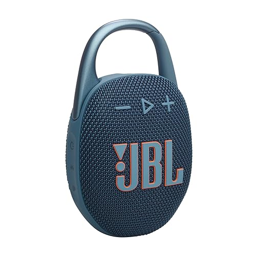 JBL Clip 5, Enceinte Bluetooth ultra-portable, mousqueton intégré, son JBL Pro, basses percutantes, 12 heures d'autonomie, fonction Playtime Boost, résistante à l'eau et à la poussière IP67, en bleu - Blue