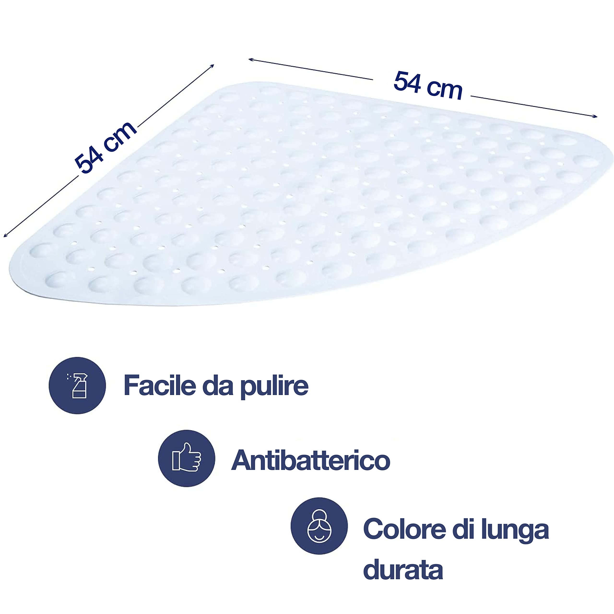TranquilBeauty Tappetino da doccia quadrato | antiscivolo, antimuffa e lavabile in lavatrice con quadrante, tappetino da bagno per cabina doccia | antiscivolo a ventosa ideale (Bianco, Corner)
