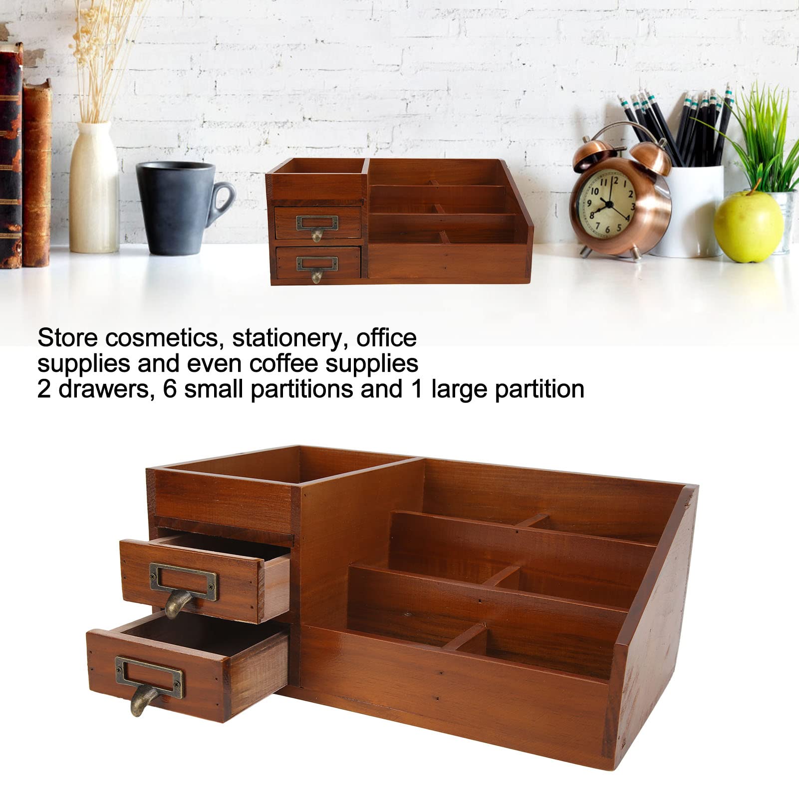 Vintage MakeupDesk Schubladenaufbewahrung Kosmetik & JewelryBox Stilvolle Holzaufbewahrungslösung für Zuhause & Büro Elegantes Schreibtischzubehör