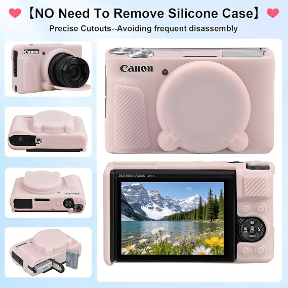 Elonbo Case for Canon PowerShot SX740/ SX730 Digital Camera, Canon SX740 HS/ SX730 Camera Soft Silicone Case, Rubber Protective Cover, Anti-Scratch Skin Sleeve with Detachable Lens Cover, Jelly Pink