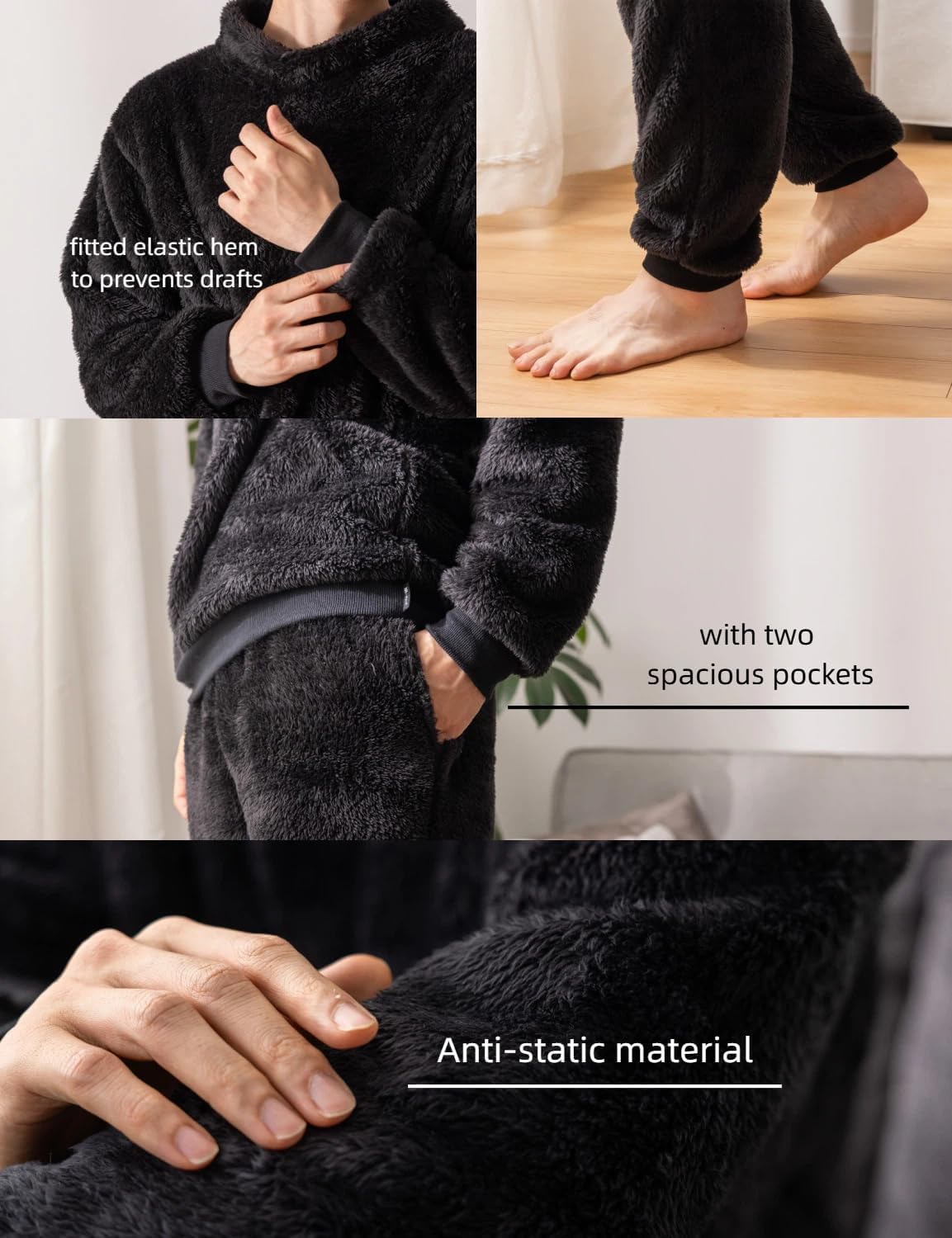 Antistatic Pajama 2 Piece Set Fluffy Pullover Lounge Furry Fleece Turtleneck Baggy Sleepwear for Winter Unisex Japan - Image 5