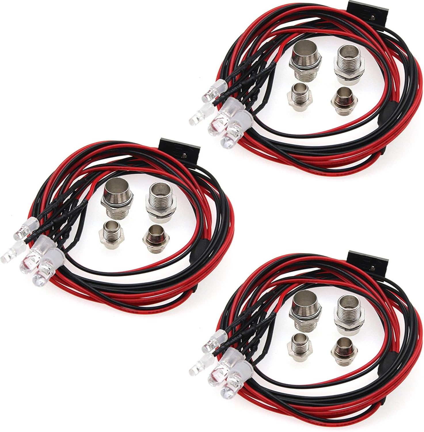 3Pack LED RC Car White Headlights & Red Taillight Kit – RC Lights Kit for 1:10 & 1:8 RC Cars, 4-Light Set with Metal Lamp Cups