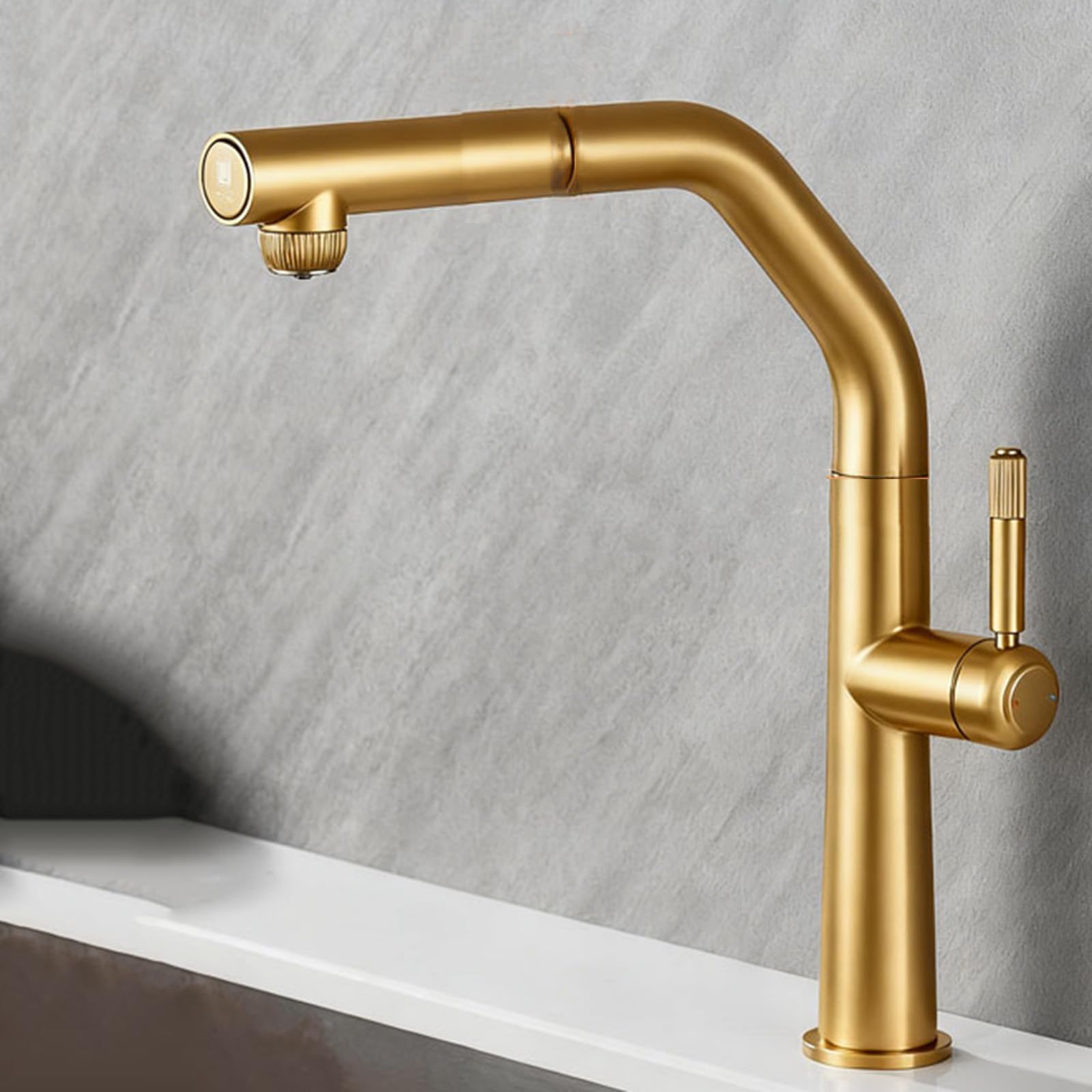 ZQFHSX Pull Out Kitchen Mixer Tap, 3 Way Filter Swivel Brass Faucet