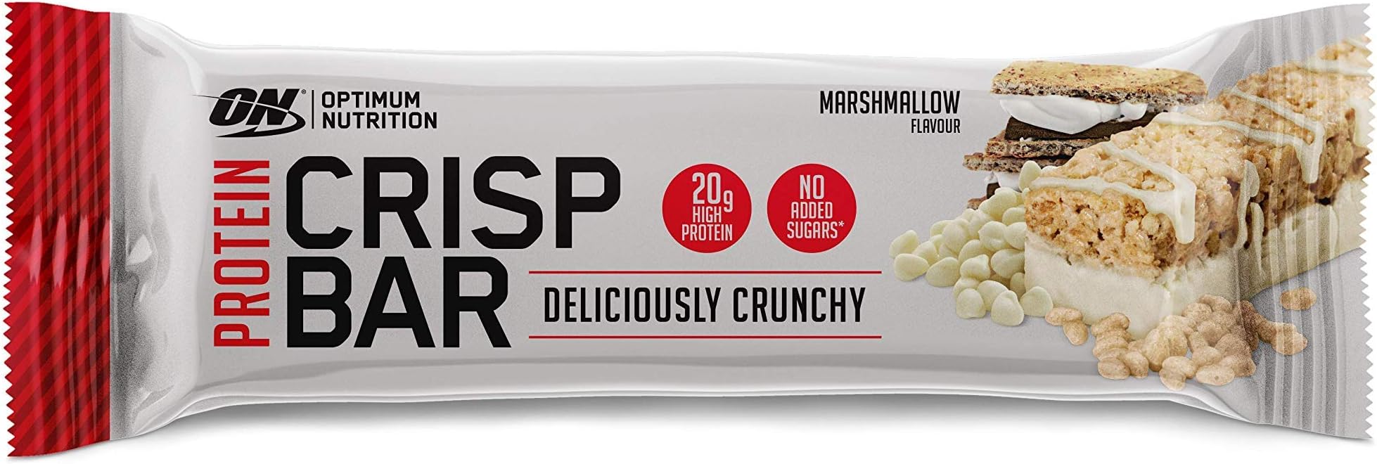 Optimum Nutrition  Protein Crisp Bar, Marshmallow Flavour with Whey Protein Isolate and No Added Sugar, 65 g