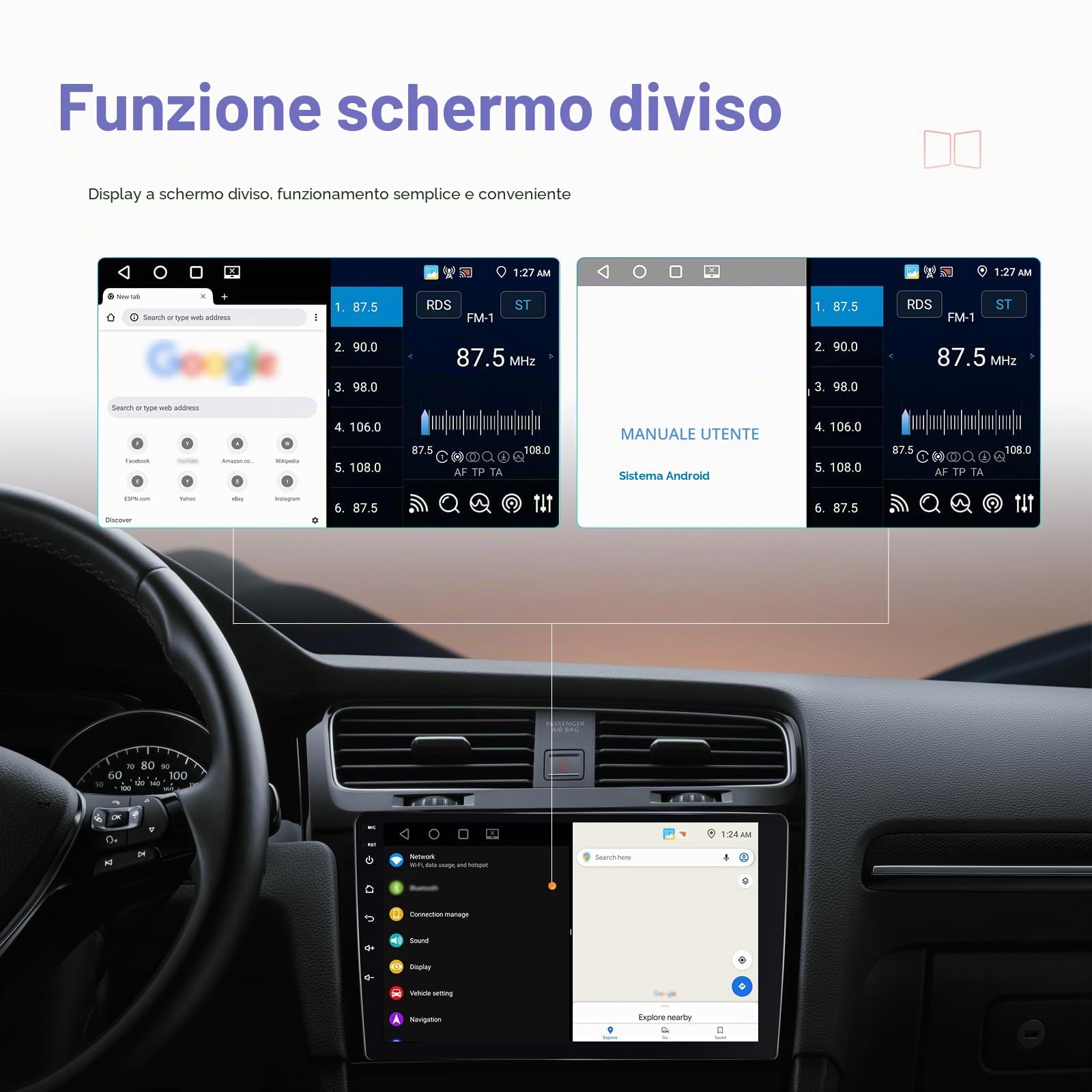 CAMECHO [4+64G] Android 15 Carplay Autoradio per Jeep Wrangler JK/Dodge/Chevrolet/Chrysler, Wireless Carplay Nav, 7 Pollici 2 Din Stereo con Bluetooth WiFi Android Auto Mirror Link GPS +Telecamera