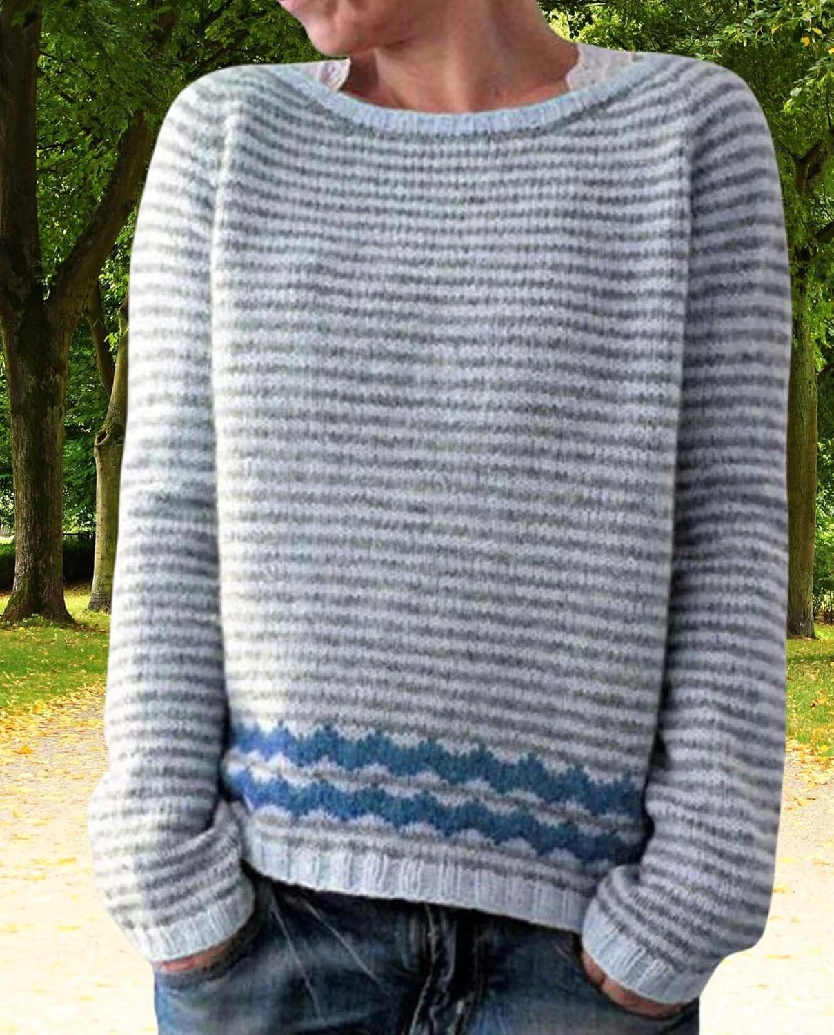 Womens Pullover Vintage Sweater Casual Loose Long Sleeve Knitted Sweater Autumn and Winter Striped Vintage Designs - Image 2