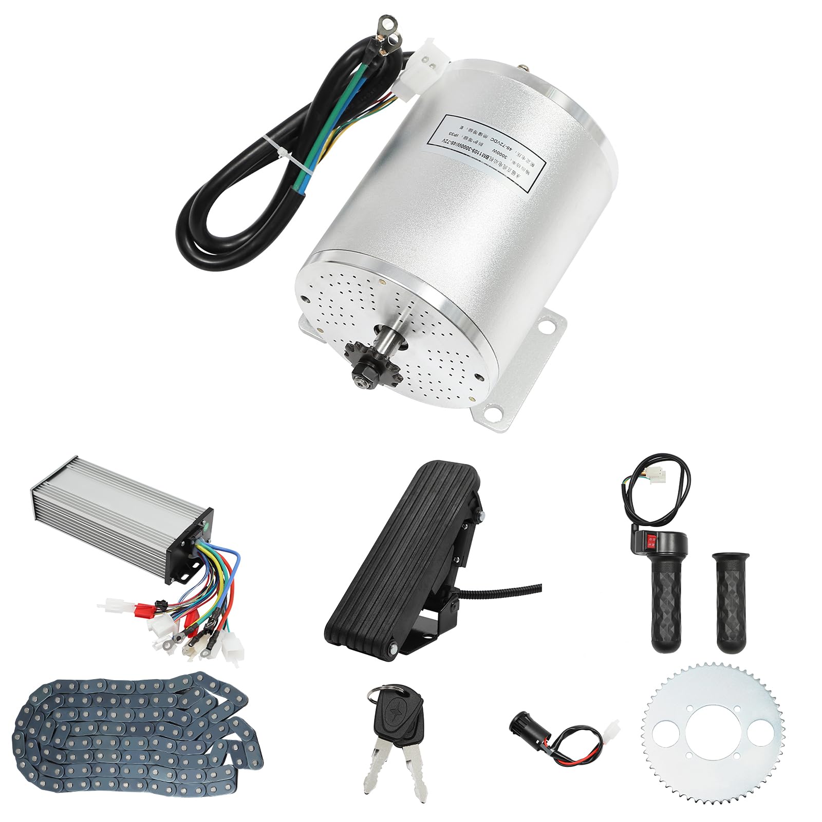 72V 3000W Bürstenloser Elektromotor Kit mit Controller und Fußbeschleuniger für E-Scooter, Dirt Bikes, Go-Karts