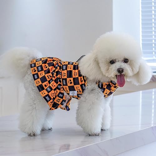 Miniatura 3 de CuteBone Vestido de terciopelo para perro de cuello alto, falda de cachorro, disfraz de falda para mascotas, ropa para gatos con lazo para el pelo
