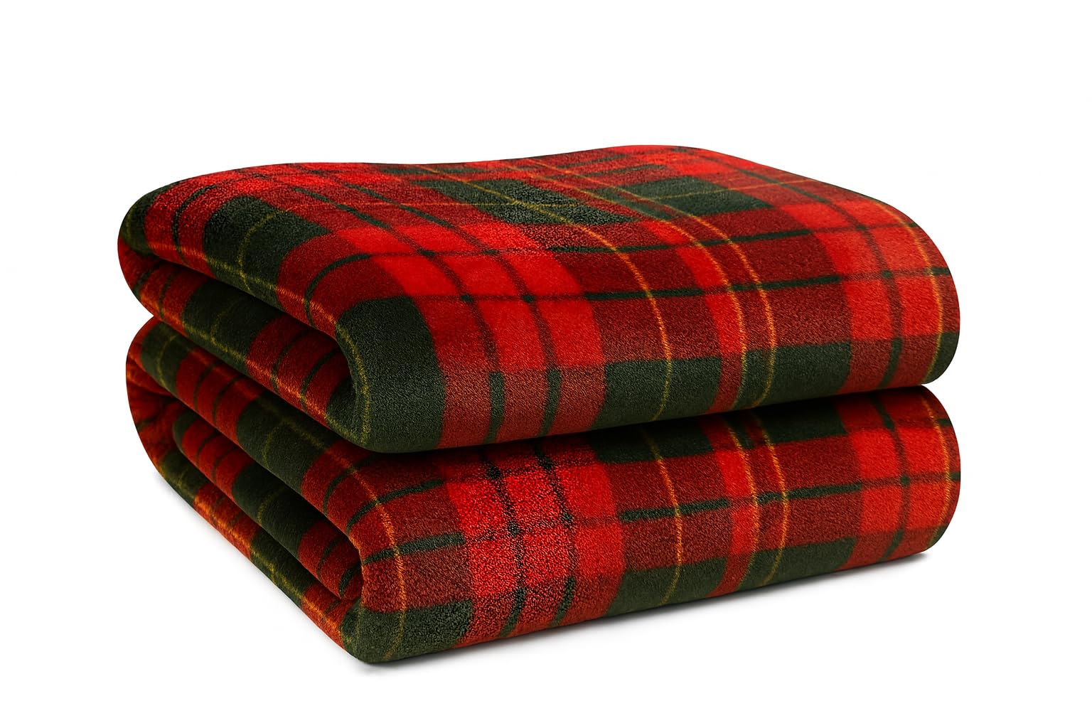 Adore Home Red & Green Check Check Flannel Fleece Throw Blanket 150X200cm Soft Warm Tartan Double Bed Sofa, Red & Green