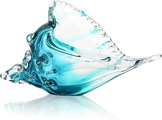 QFkris Hand Blown Glass Conch Shell Figurine 8.2" - Coastal Seashell Sculpture, Sea Glass Art Decor for Living Room, Shelf, Table, Unique Gift