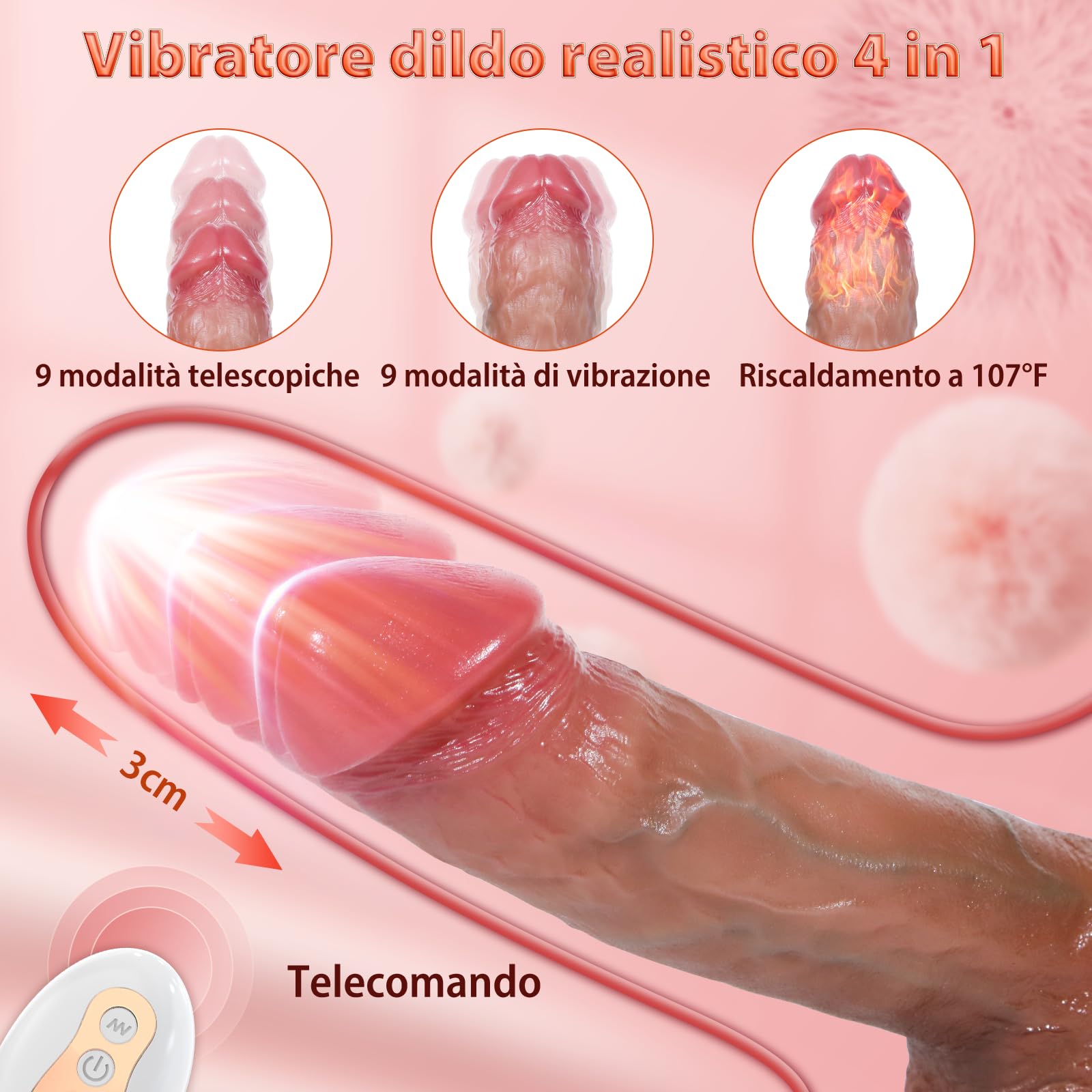 Dildo vibrante Sex Toys - Dildo anale telecomandato per donne e uomini, macchina del sesso realistica per le coppie, vibratore gay con 9 modalità di spinta e vibrazione e funzione di riscaldamento