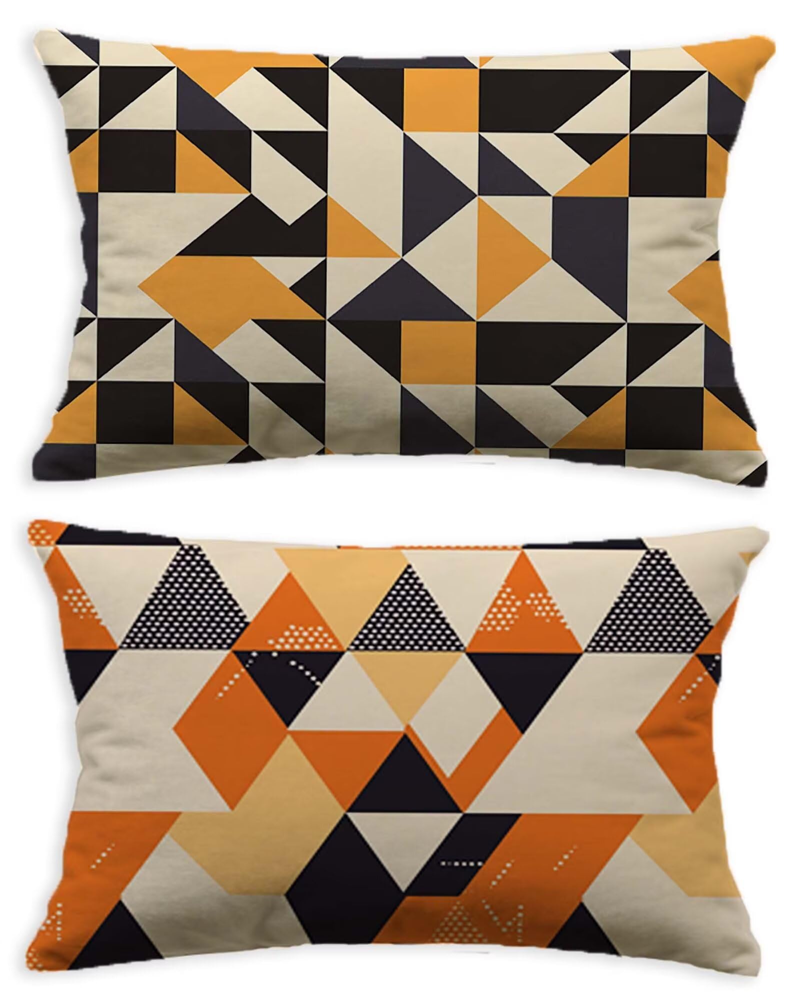 Housse de coussin orange 40x70 lot de 2 rectangulaire velours géométrie O-535C