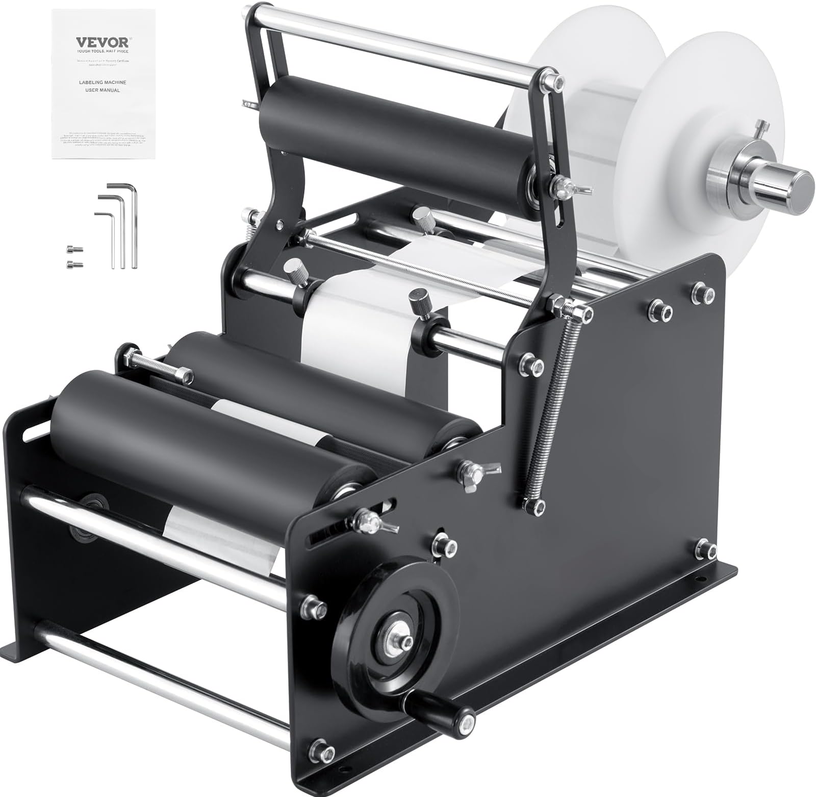 VEVOR Manual Round Labeling Machine, 15-20pcs/min, Applicator for Round Bottles, Adjustable for 0.78-4.72 inch Diameter (with Pressing Bar)