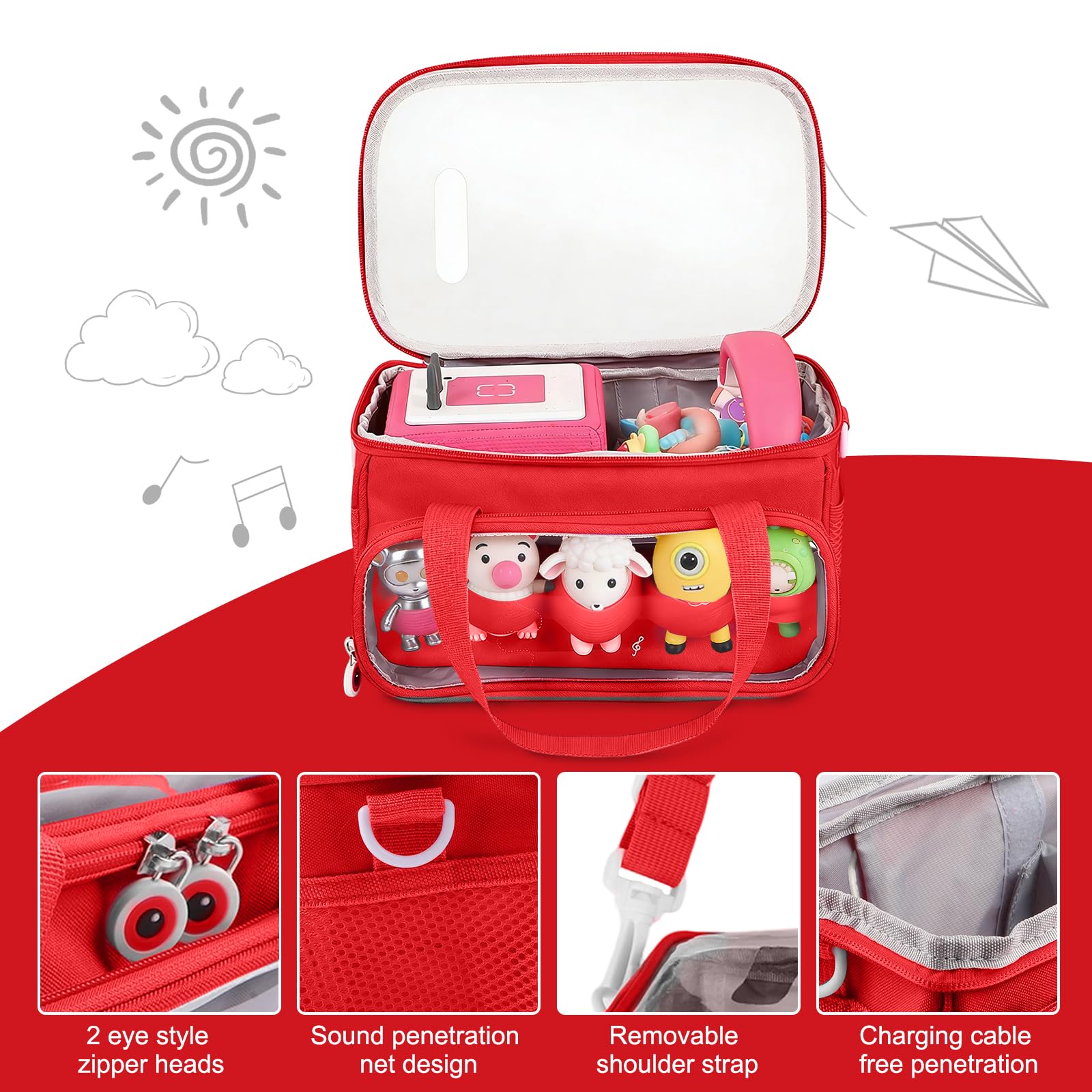 Étui de transport élégant et portable pour Toniebox pour protéger vos jouets musicaux lors de vos déplacements, Rouge, 10x6x5.9 inches, Moderne