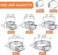 Vista 2 de 40 abrazaderas de manguera de acero inoxidable ajustable de 0.236-1.142 in de rango de engranaje helicoidal, tubo de conducto, kit surtido