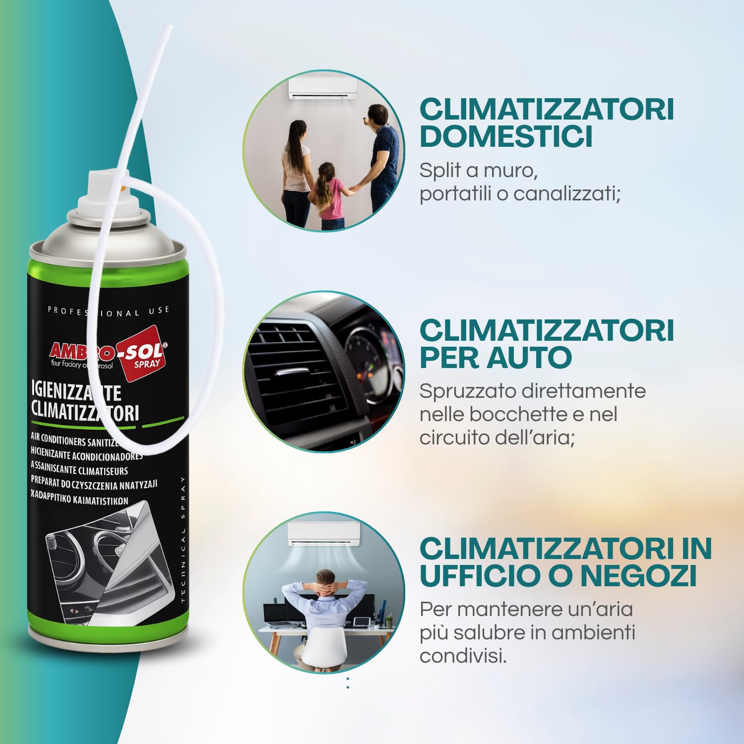 Bomboletta Igienizzante climatizzatori 400 ml Climatizzatore Igienizzante Virus, Batteri, Spray, Climatizzatore Auto, Battericida e Fungicida + Cannuccia di 60 cm (3)