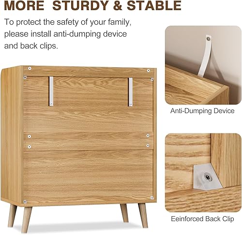 Miniatura 4 de Knowlife Cómoda de ratán de 3 cajones para dormitorio, cómoda blanca, cómoda de 3 cajones, cómoda de madera moderna con cajón de ratán natural para