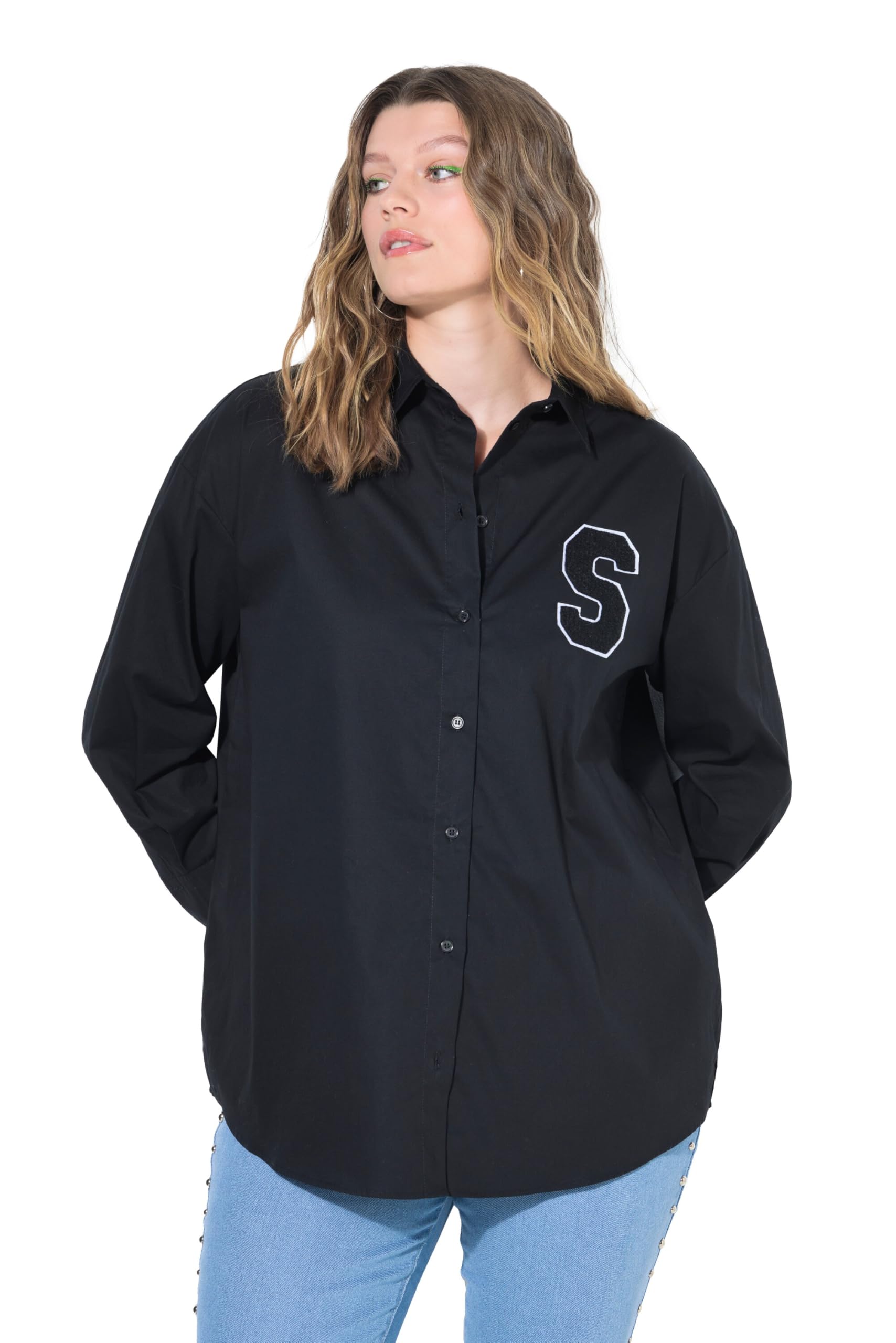 Studio Untold Damen große Größen Übergrößen Plus Size Hemdbluse, Oversized, Langarm mit Manschetten 843929