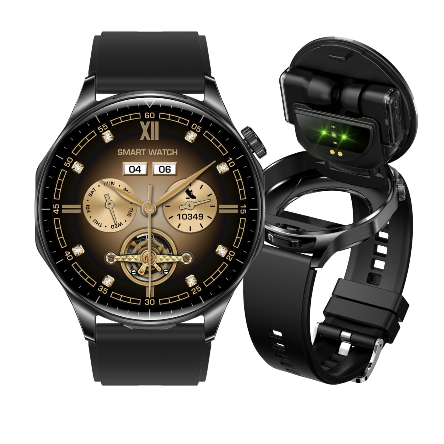 Montre Connectée Homme Femme avec écouteurs, Montre Sport Smartwatch pour Android iOS, Écran AMOLED de 1,43'' Montre Intelligente, Podometre Oxymetre Cycle Menstruel Calories Notification, Noir
