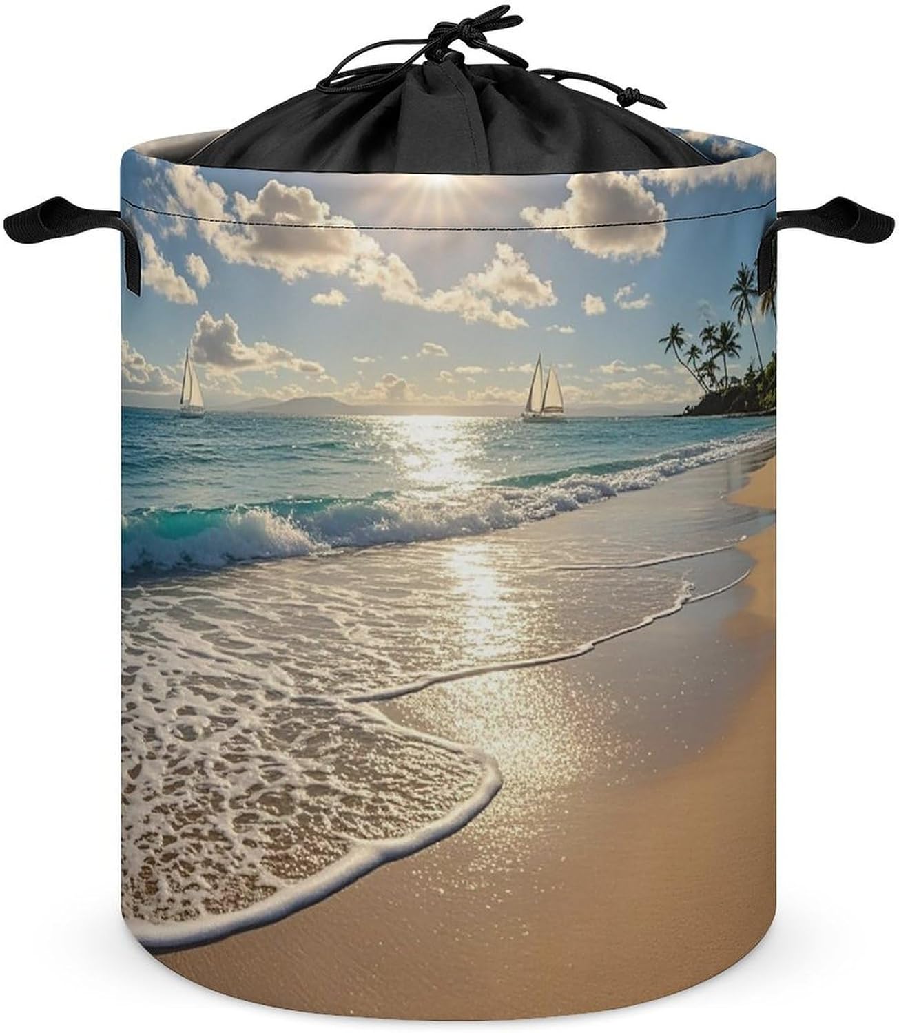 Hawaiian Summer Laundry Bag Large Collapsible Laundry Baskets Freestanding Waterproof Clothes Hamper with Handles & Drawstring for Laundry Room Bedroom Bathroom