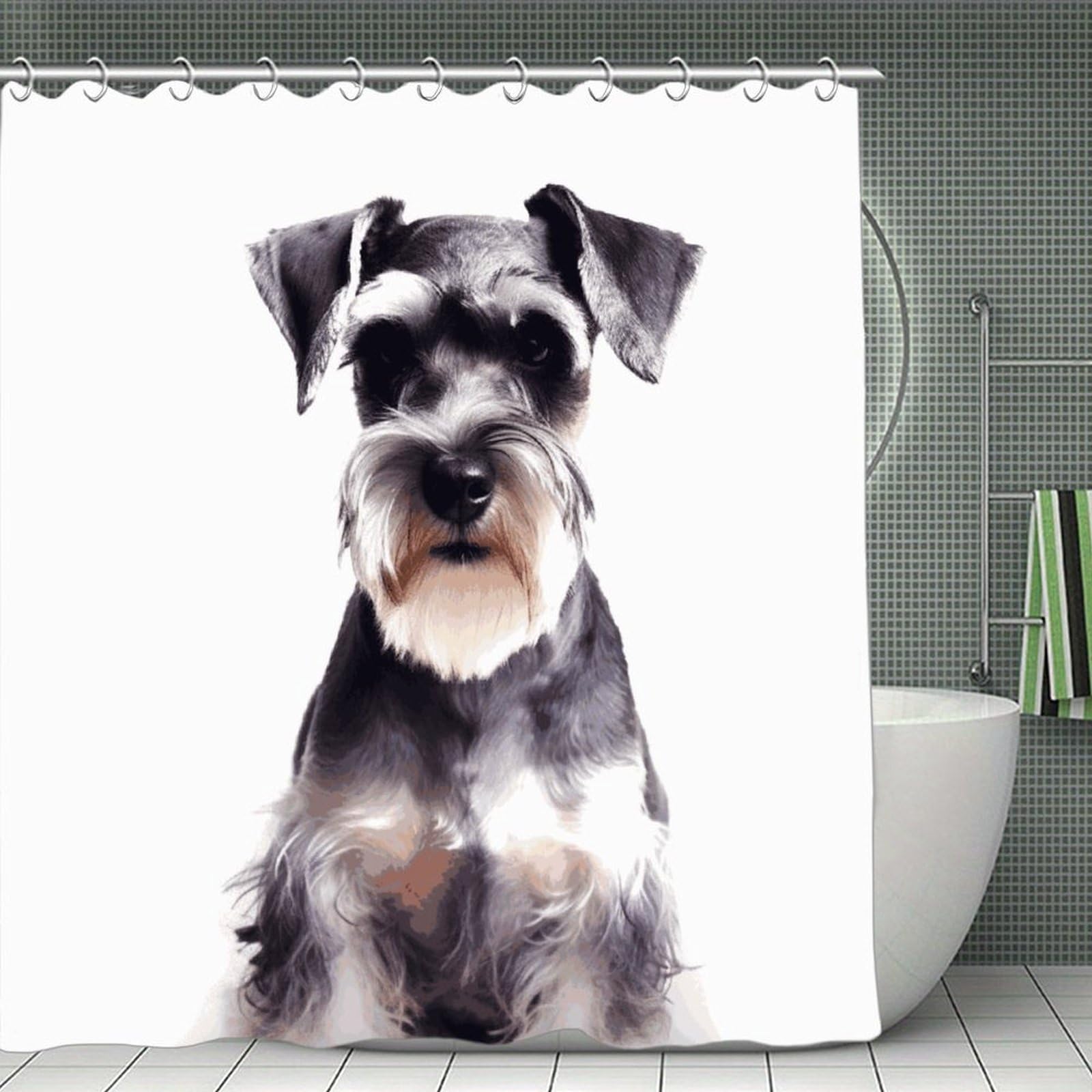 VstaDank Well Behaved Schnauzer Shower Curtain Light-Weight Blackout Bathroom Curtain Washable Shower Liner 71x71 Inch Bath Curtain with Metal Holes Bathtub Bath Room