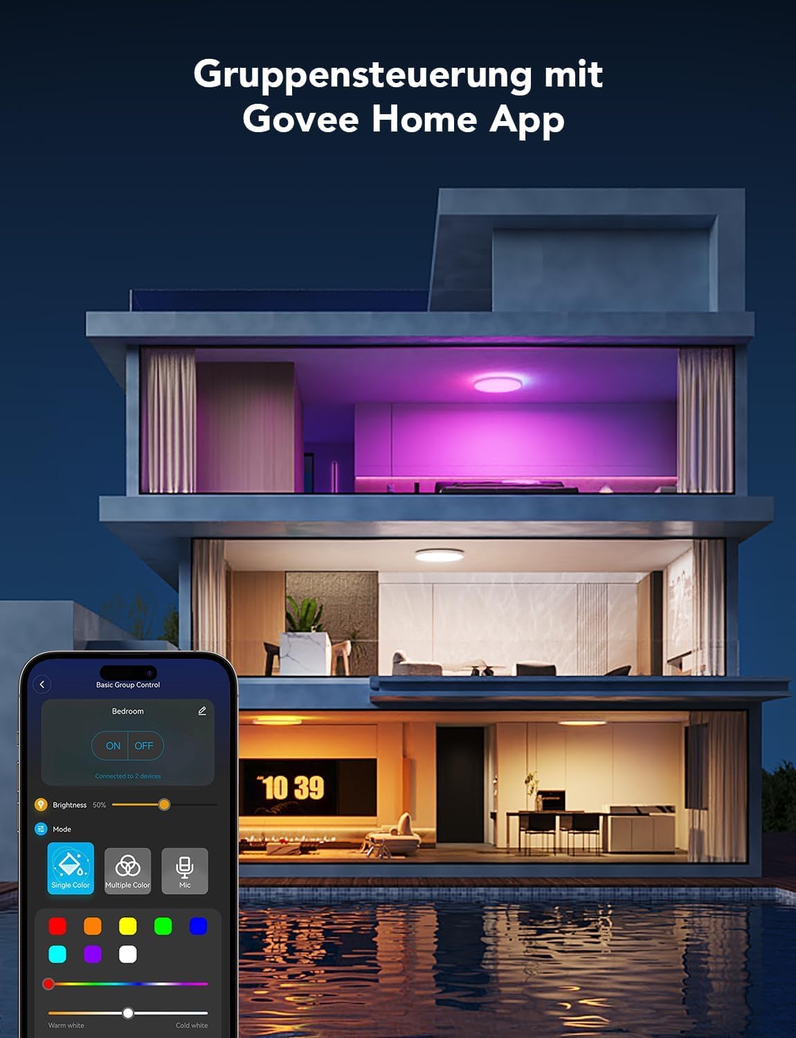 Govee Deckenleuchte RGBIC Smart 24W Ø30cm dimmbar LED Deckenlampe mit 16 Mio. DIY Farben kompatibel mit Alexa & Google Assistant