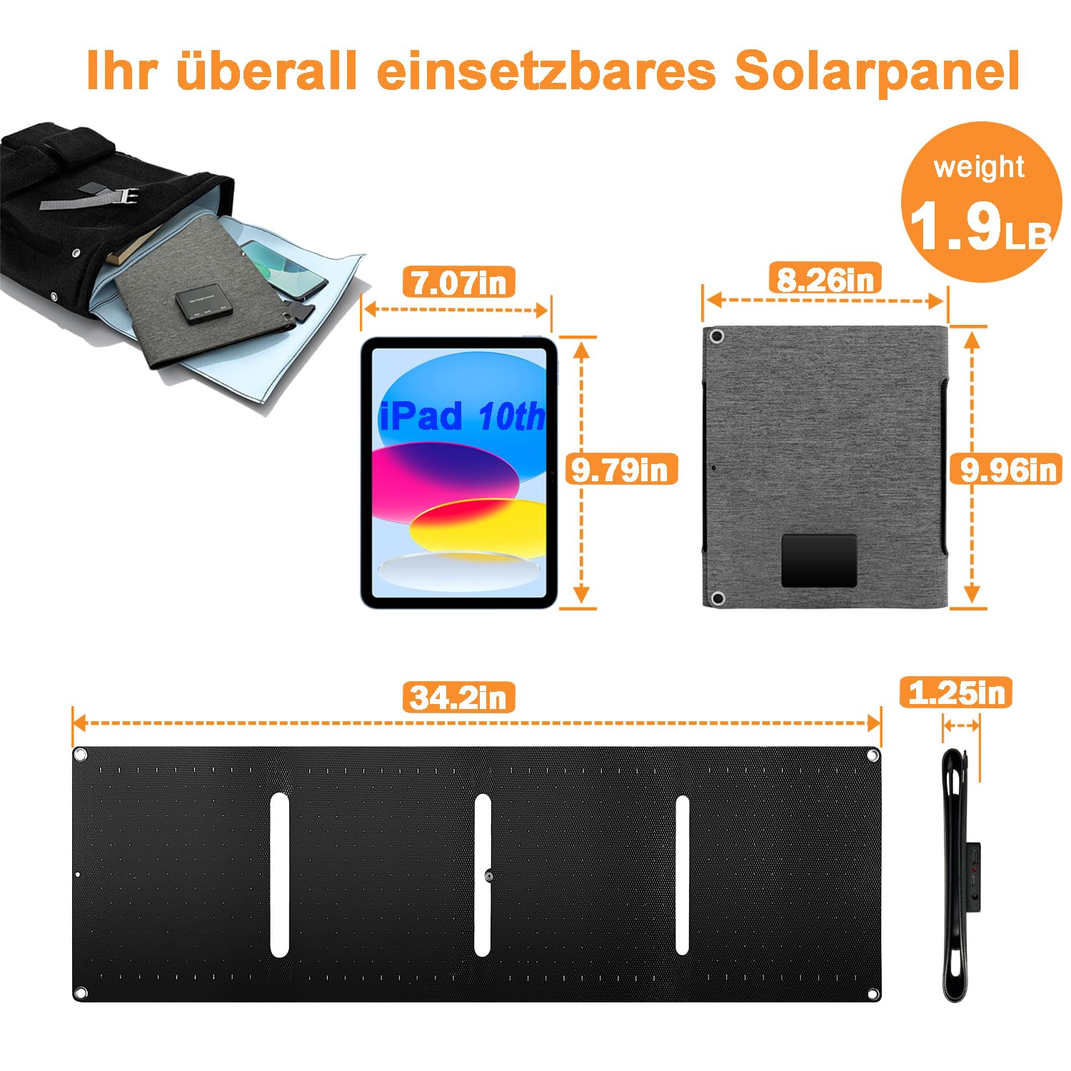 40W Solarpanel Faltbar，Mini Tragbares Solarpanel mit DC & USB-C/USB-A mit robuster Beschichtung & IPX5 in Buchgröße für iPhone, iPad, Powerbank, Camping, Wandern, Outdoor Reisen
