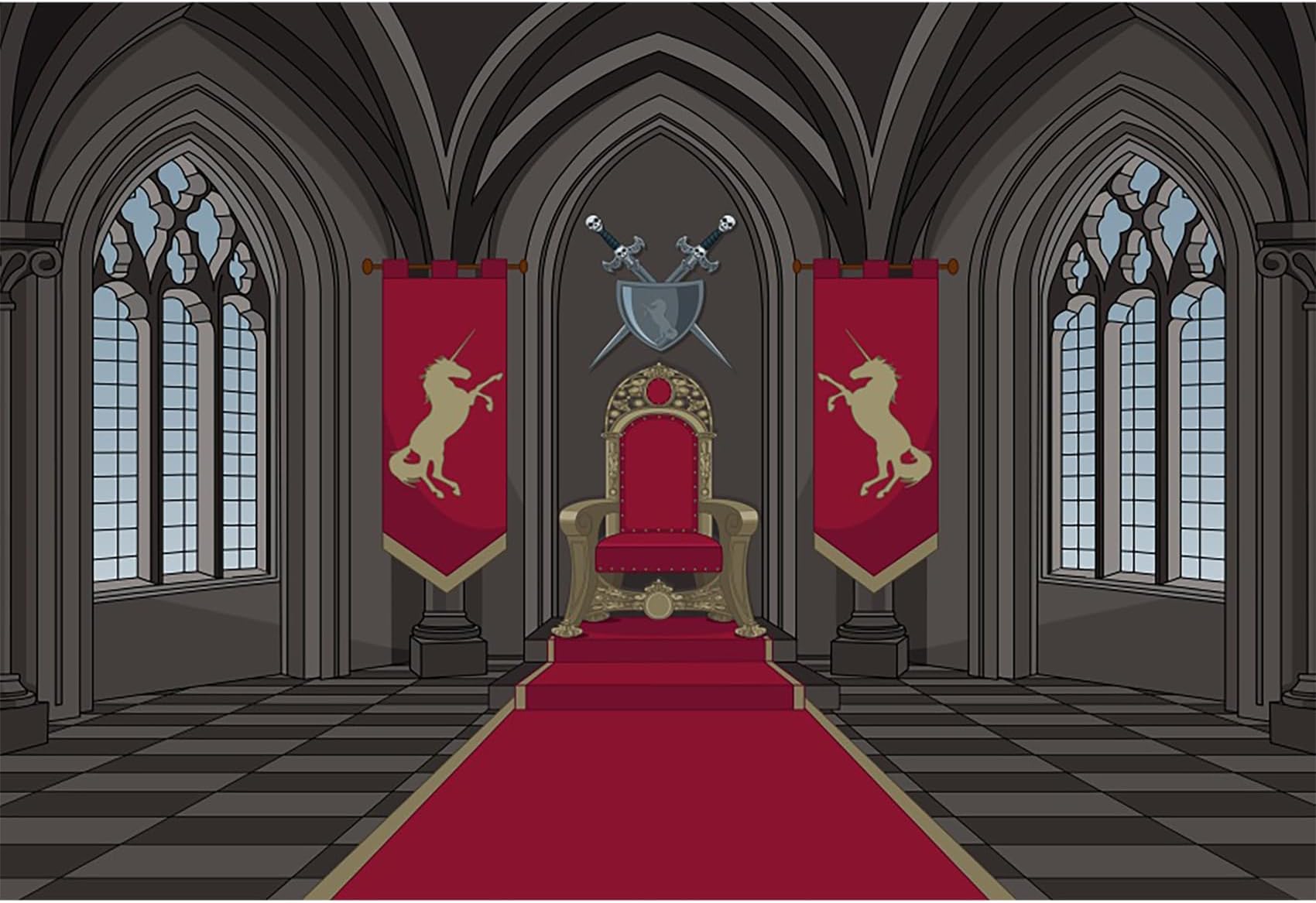 MIRRORANG2,7x1,8m Background for Medieval Castle Throne Room Photography Backdrop Solemn King Kingdom Red Carpet Fairy Tale Symbol of Rights Photo Studio Props Children Kid Portrait Wallpaper, Vinyl
