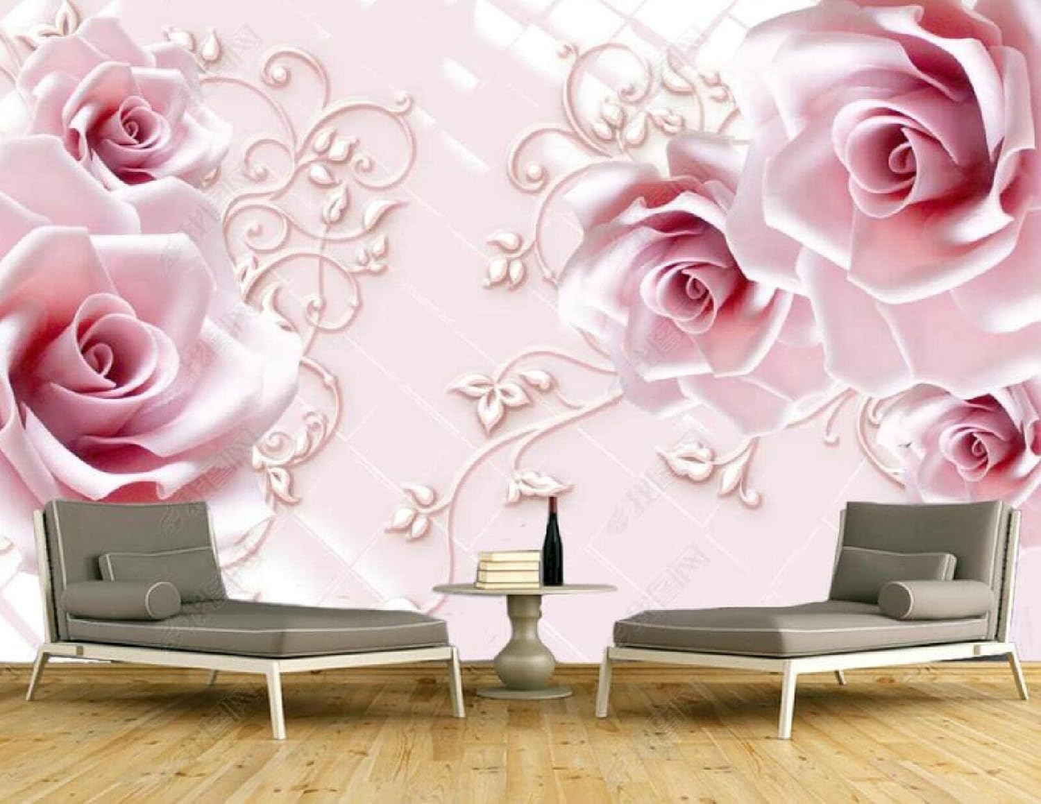 Amazon 壁画3d写真の壁紙 ピンクのバラの花柄 壁紙寝室のリビングルームの背景の壁の装飾の壁画 300x210cm 壁紙