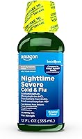 Amazon Basic Care Nighttime Severe Cold & Flu Relief Liquid, 12 fl oz - Max Strength, Compare to NyQuil, Sugar Free