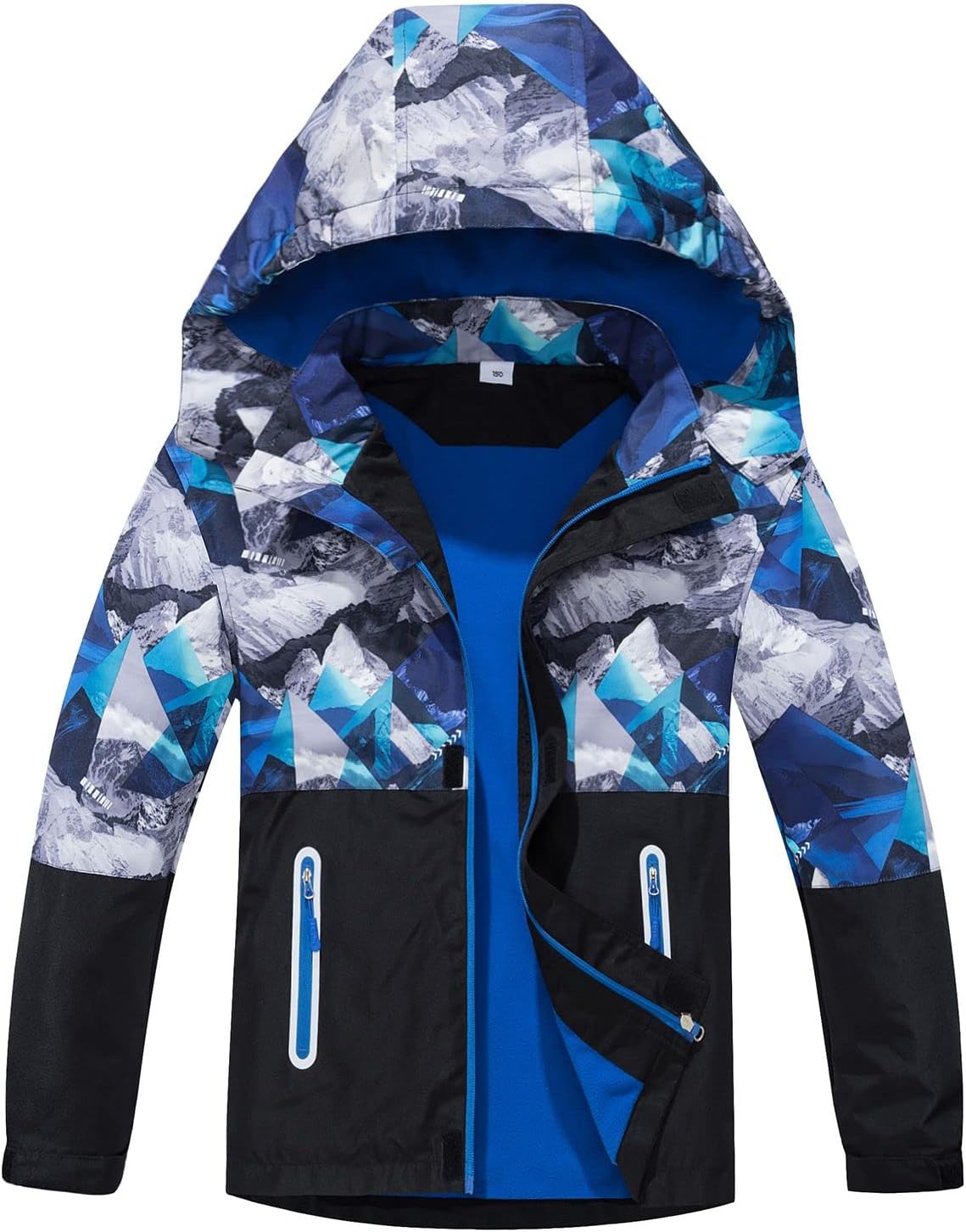 Boys Fleece Lined Waterproof Jacket Kids Water Resistant Coat Teenagers Outdoor Windbreaker Coat