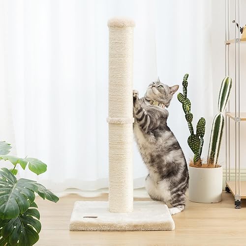 Miniatura 6 de Poste rascador para gatos de 34 pulgadas con cuerda de sisal natural, 4.3 pulgadas de diámetro grande, árbol rascador para gatos de interior, color