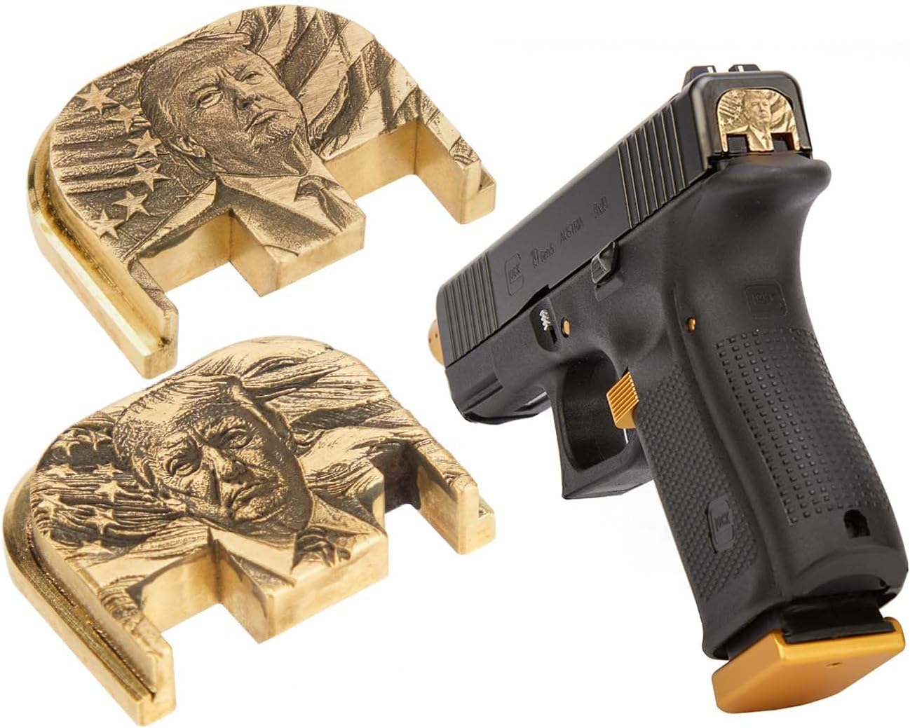 NDZ Performance Donald Trump Brass Slide Cover Back Plate for Gen 5 Glock 17 19 19X 20 21 22 23 26 27 29 30 34 45 47 49 Deep Engraved 3D OEM Upgrade, Made in The USA