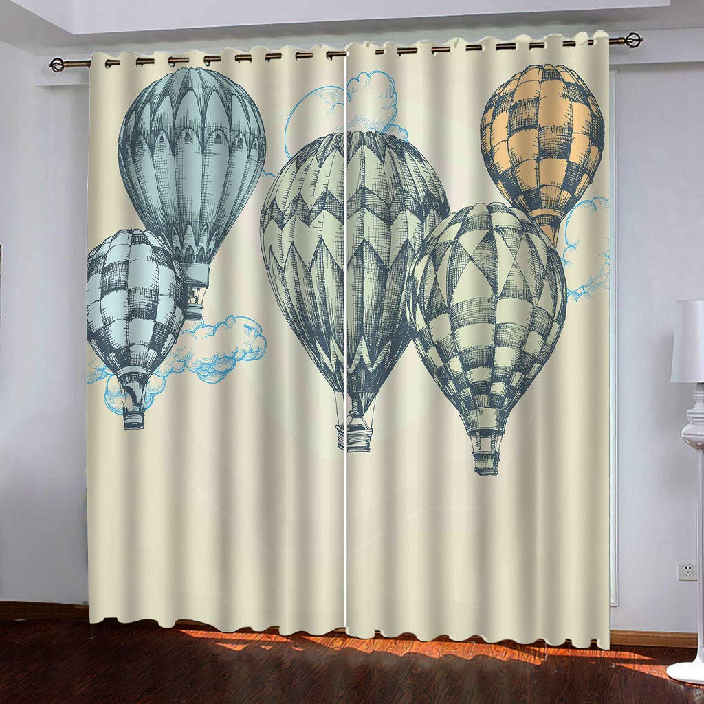 Rideaux occultants à oeillets montgolfière 2 pièces 132x160 cm pour chambre enfant et salon