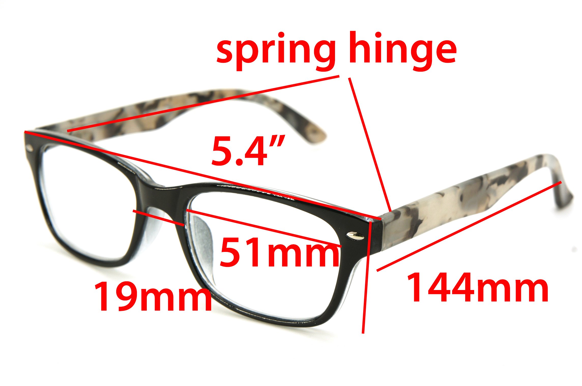 ColorViper Vintage Classic reading glasses Unisex Crystal Clear Vision Spring Hinge (A2 Shiny Black w/Marble Temple, 1.75)
