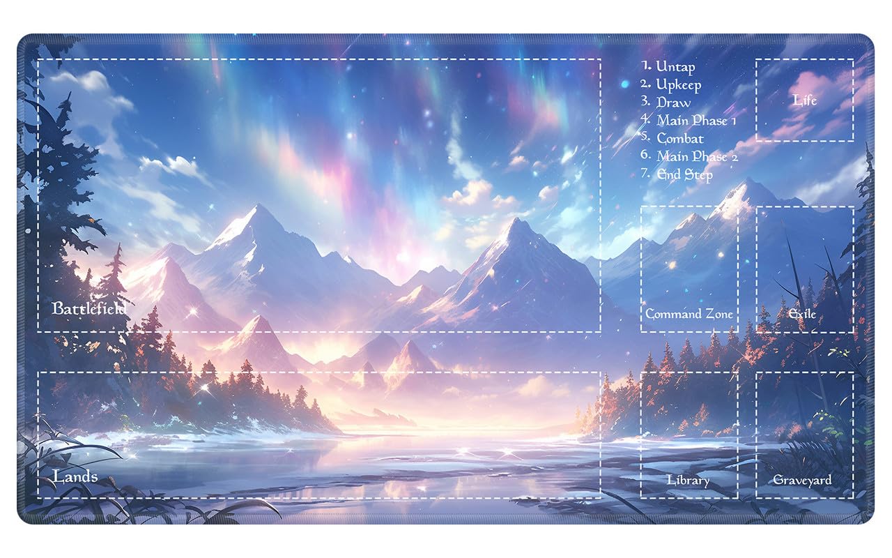 EDGFRTOIO Playmat with Zones for MTG Card Game Playing, Game Mats Tabletop Magic Play Mats 24"x14" Commander Deck Gaming Desk Duel Mat Card Gameplay Mats for Beginner, Aurora Borealis Snowy Terrain — image 1
