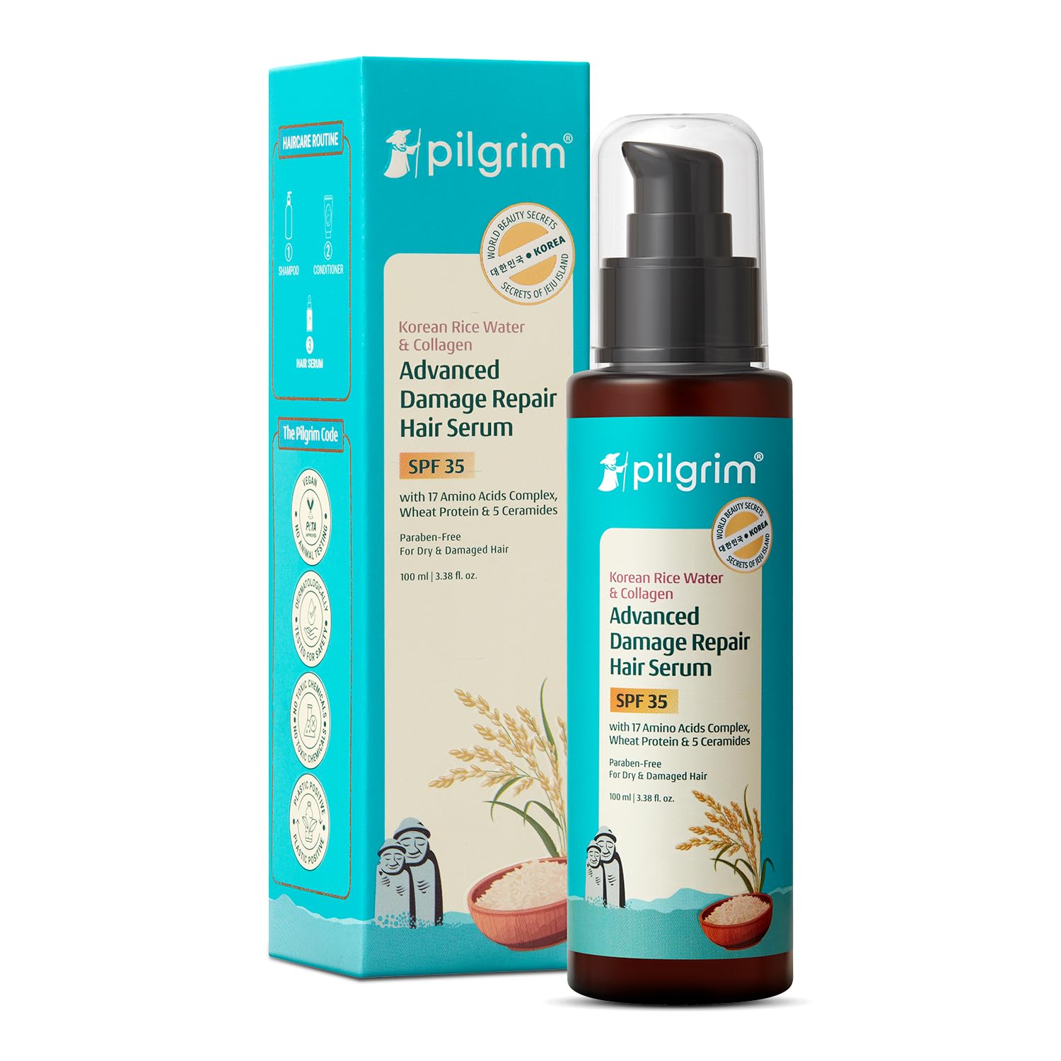 Pilgrim Korean Rice Water & Collagen Advanced Damage Repair Hair Serum SPF 35 with 17 Amino Acids Complex, Wheat Protein & 5 Ceramides 100ml-image-5