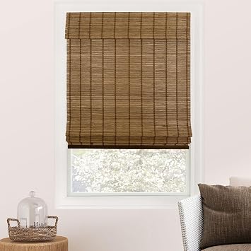 CHICOLOGY Bamboo Roman Shade, Cordless Light Filtering Woven Wood Window Treatment for Living Room, Dining Room, Kitchen & Office, Natural Bamboo Blinds for Boho Coastal Decor, Elk, 35" W x 64" H