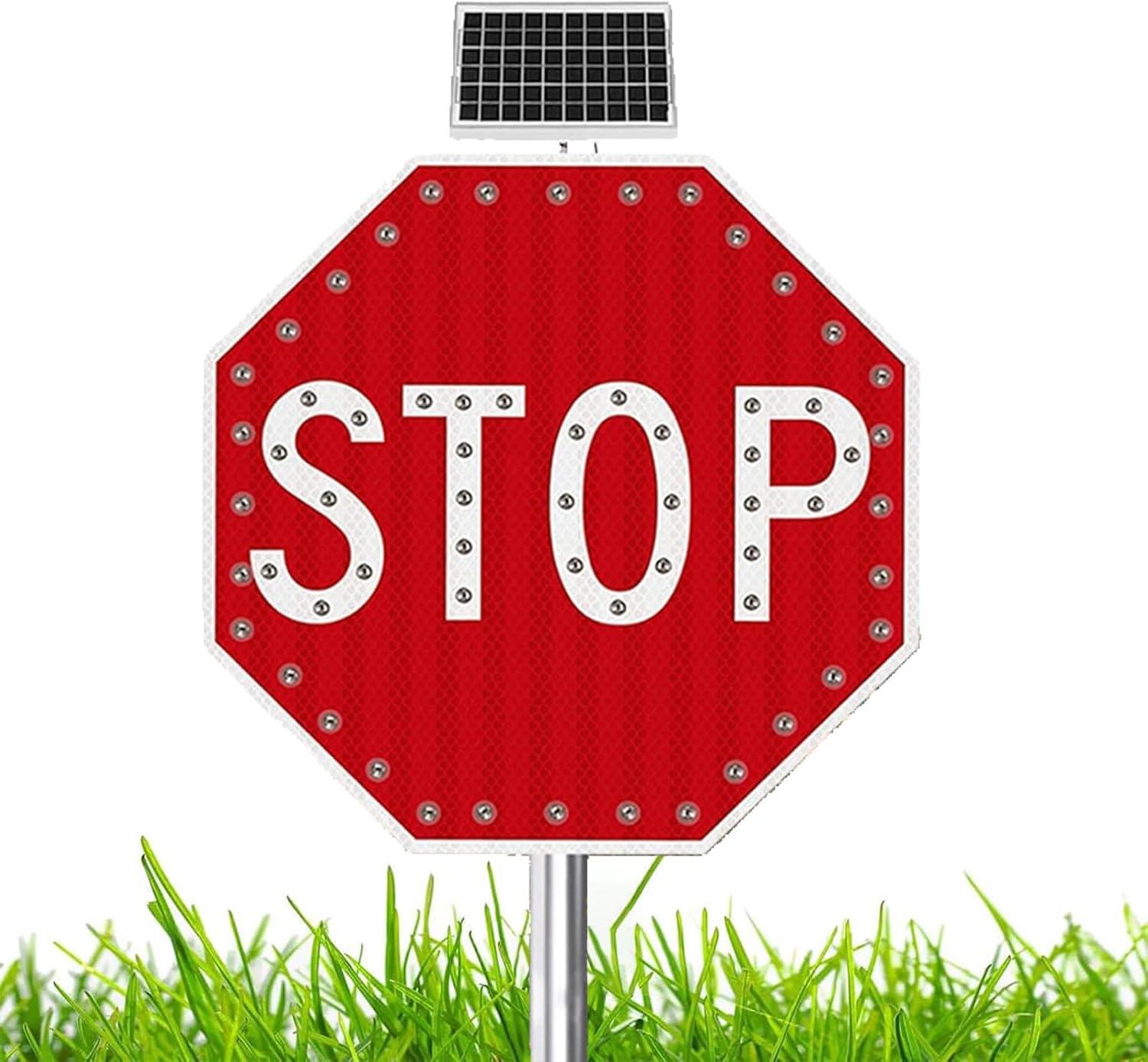 24" Solar Stop Sign - LED Blinking Traffic Sign, Durable Aluminum Octagon Road Sign for Enhanced Safety, Bright Red Color, Ideal for Streets & Intersections