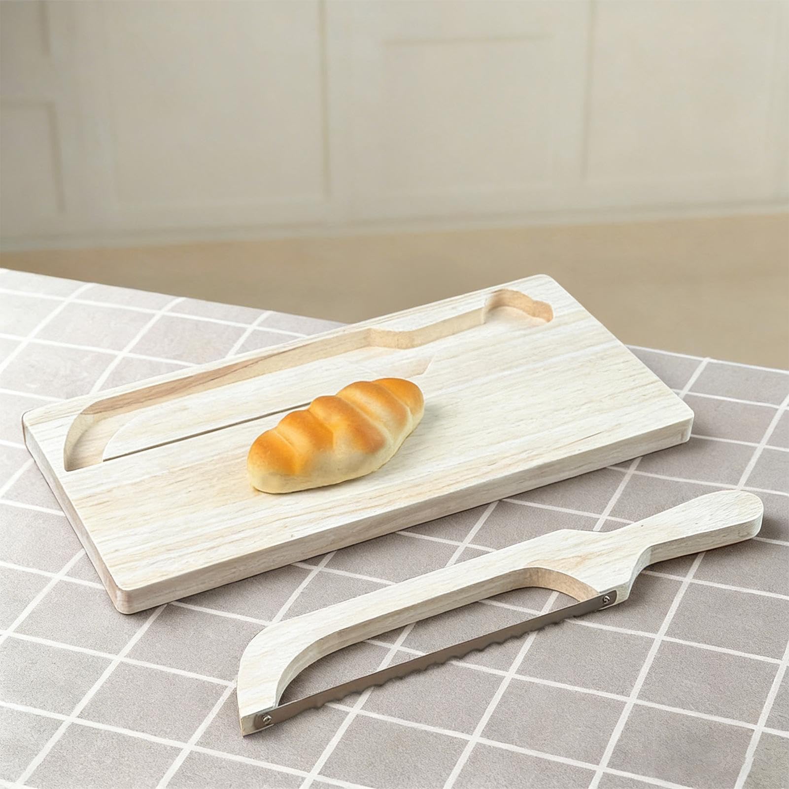 Holz Schneidebrett Mit Edelstahlmesser Mit Integriertem | Brot Schneidebrett Küchenbrett Für Haushalt Restaurant Café Theke Servieren Brot Gebäck Dessert Bäcker Anfänger