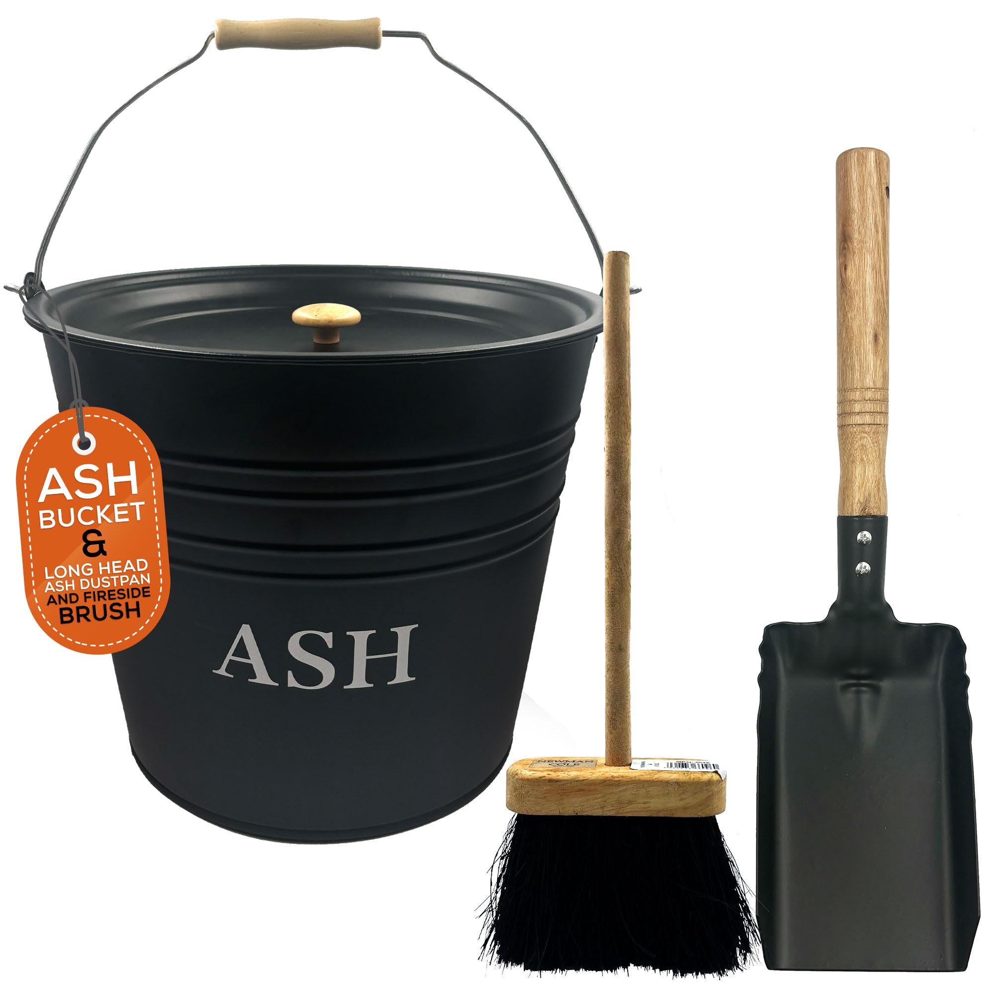 Ash Bucket with Lid Essential Log Burner Accessories Coal Bucket for Safe Ash Storage & Fireplace Maintenance Durable Metal Construction (ASH BUCKET WITH DUSTPAN & BRUSH)
