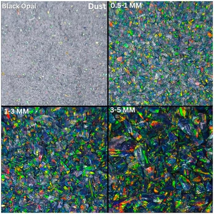 Black Opal Loose Gemstone All Size Sparkling Fire Effect Opal Crushed Gems for Inlay Material Woodworking,Custom Jewelry Making 5 Gram (25 Carat) 1 to 3 mm
