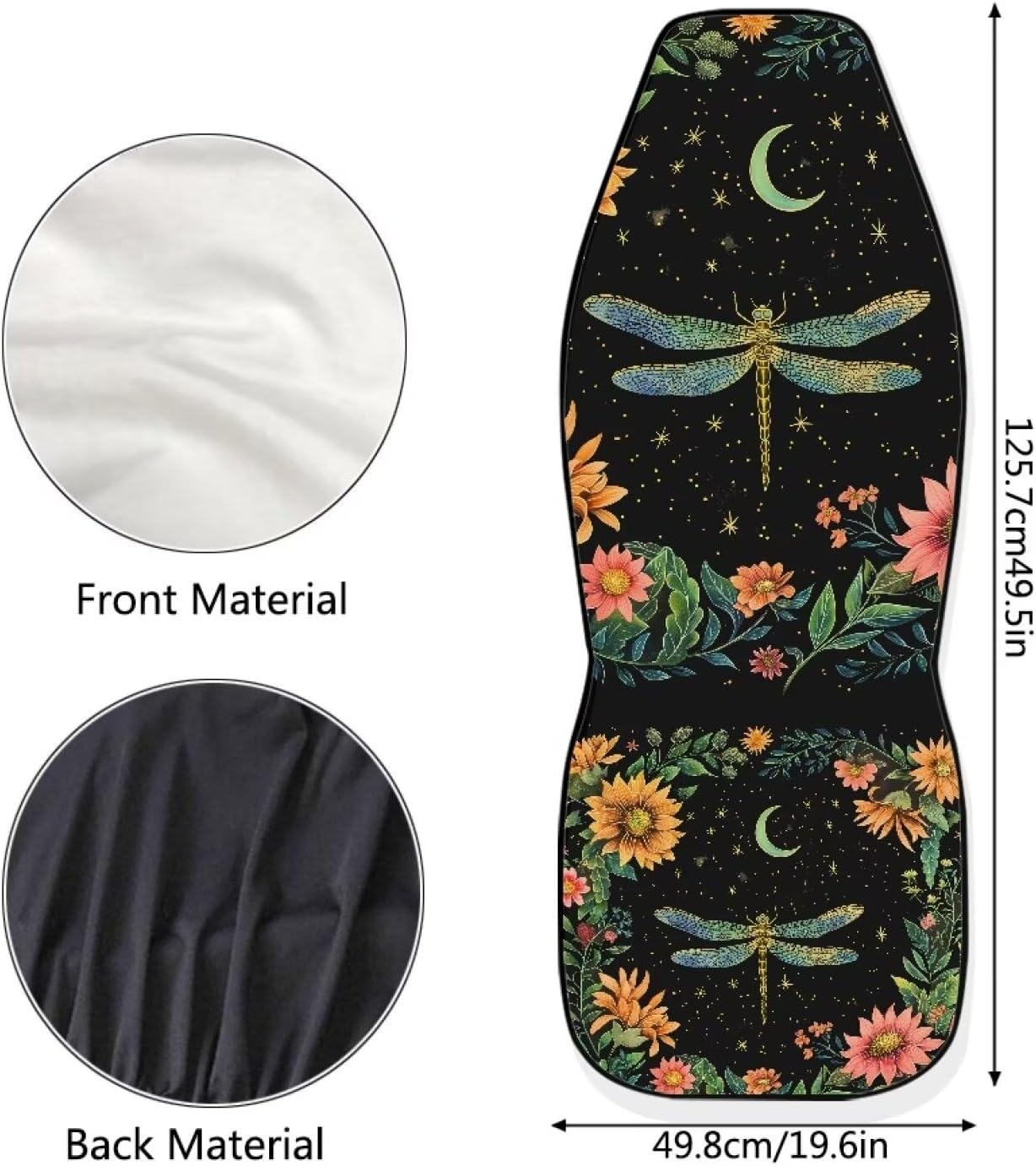 Dragonfly Moon Flower Front Car Seat Cover for Vehicle Set of 2 Automotive Seat Covers High Bucket Seat Protector Universal Fit Car Sedan Van Truck, Black